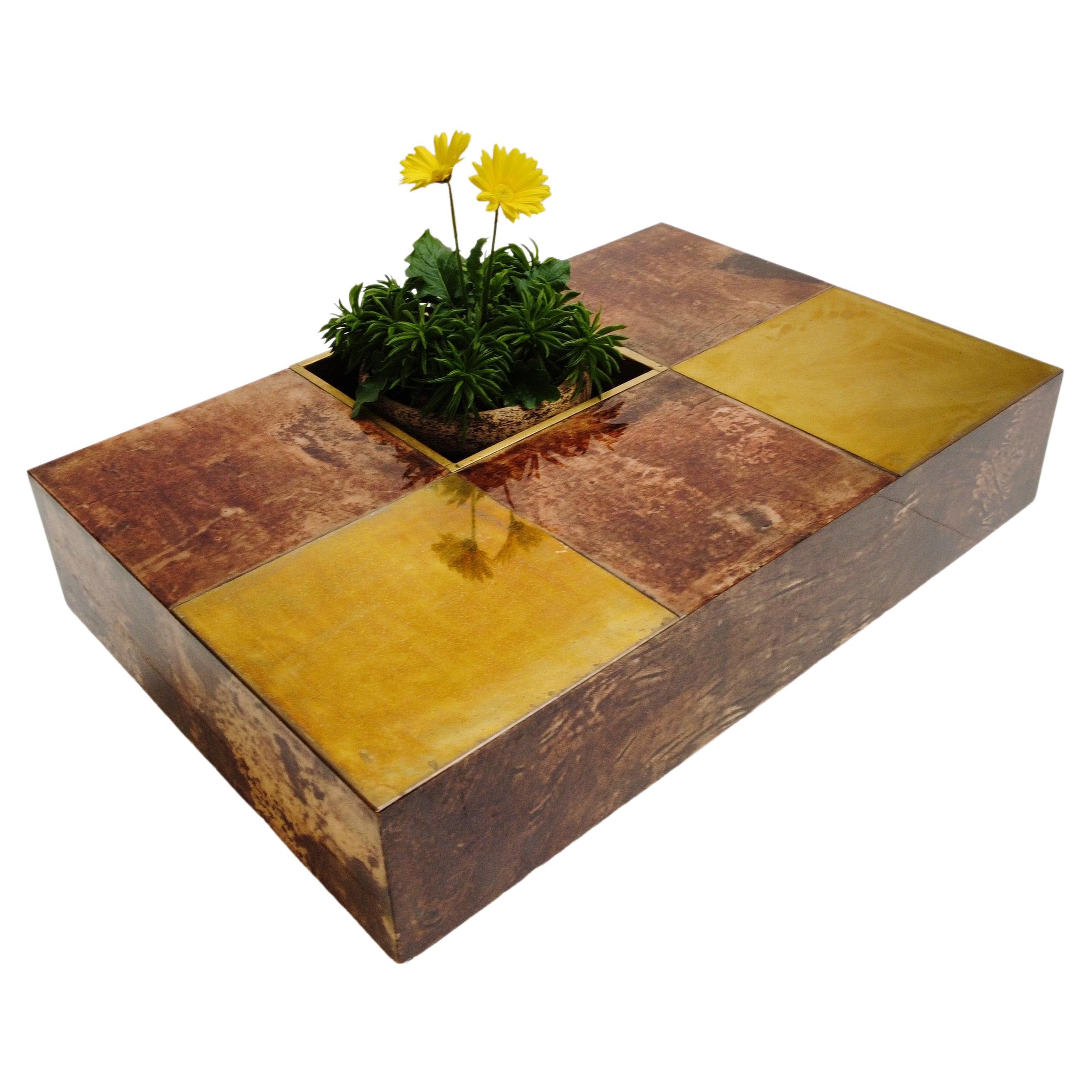 Rare and Unique Aldo Tura Goatskin Coffee Table with Brass Planter Italy 1960's For Sale