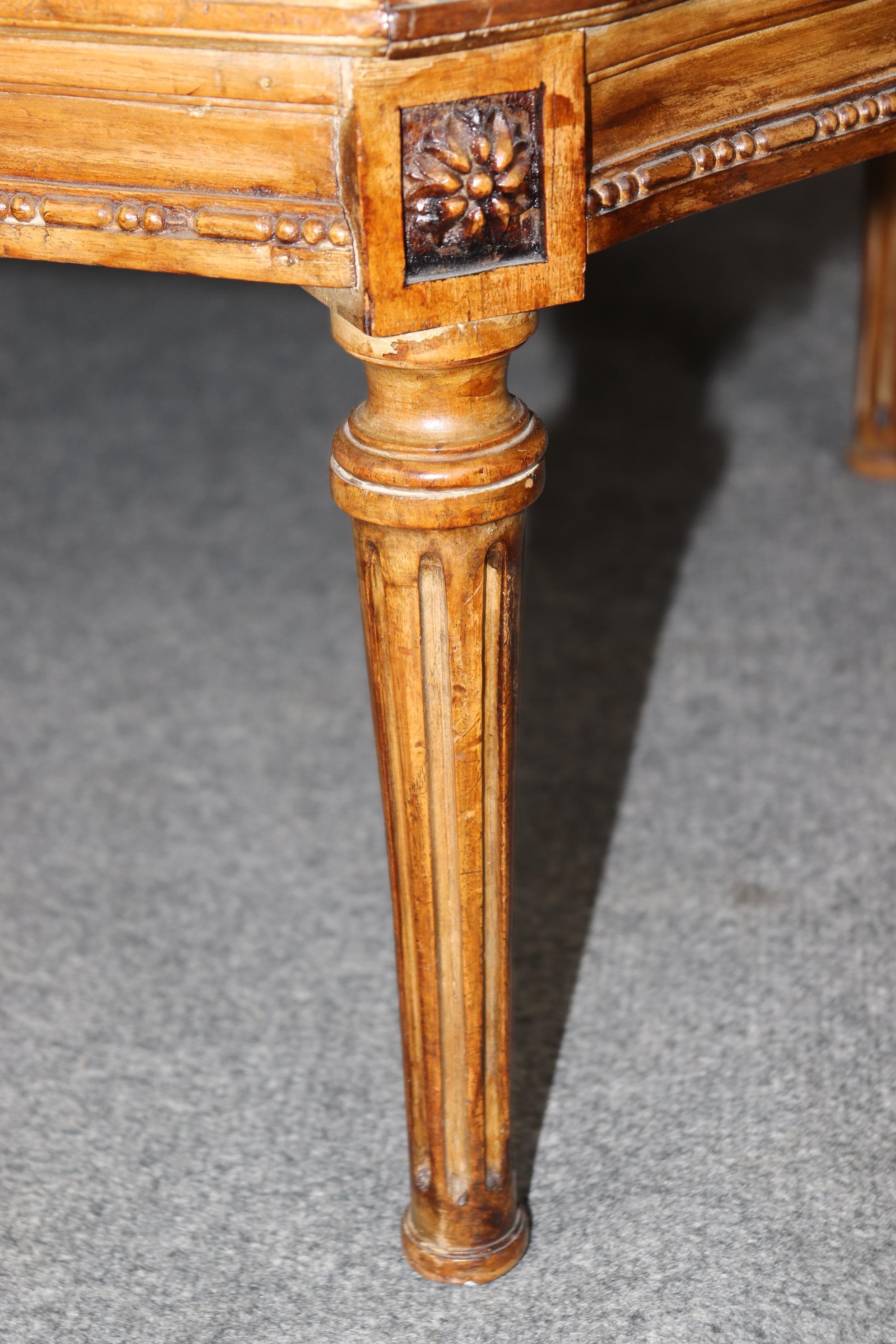 Rare and Unique Carved Walnut Damask Upholstered Caned French Louis XVI Daybed 7