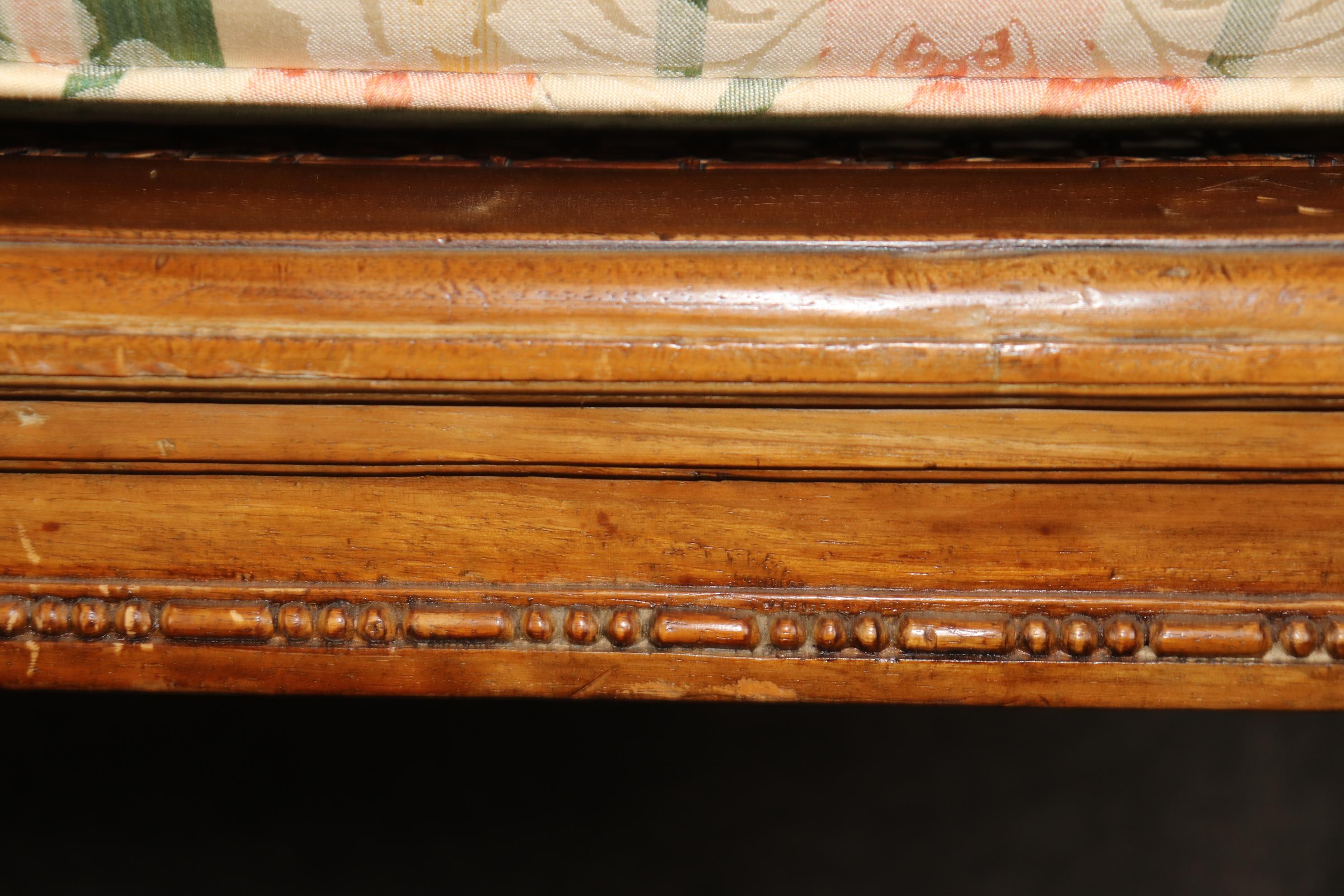 Rare and Unique Carved Walnut Damask Upholstered Caned French Louis XVI Daybed 8