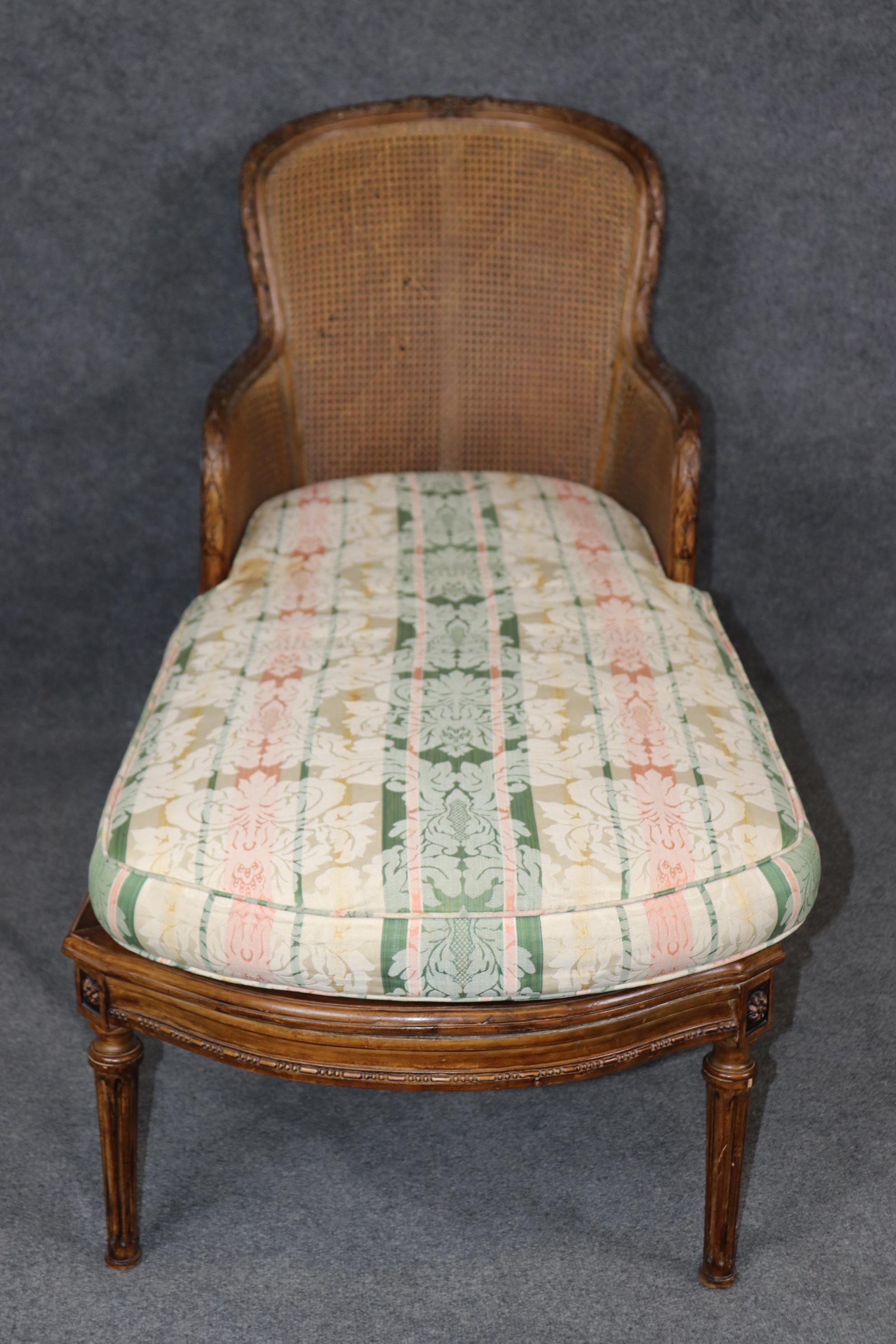 Rare and Unique Carved Walnut Damask Upholstered Caned French Louis XVI Daybed 1