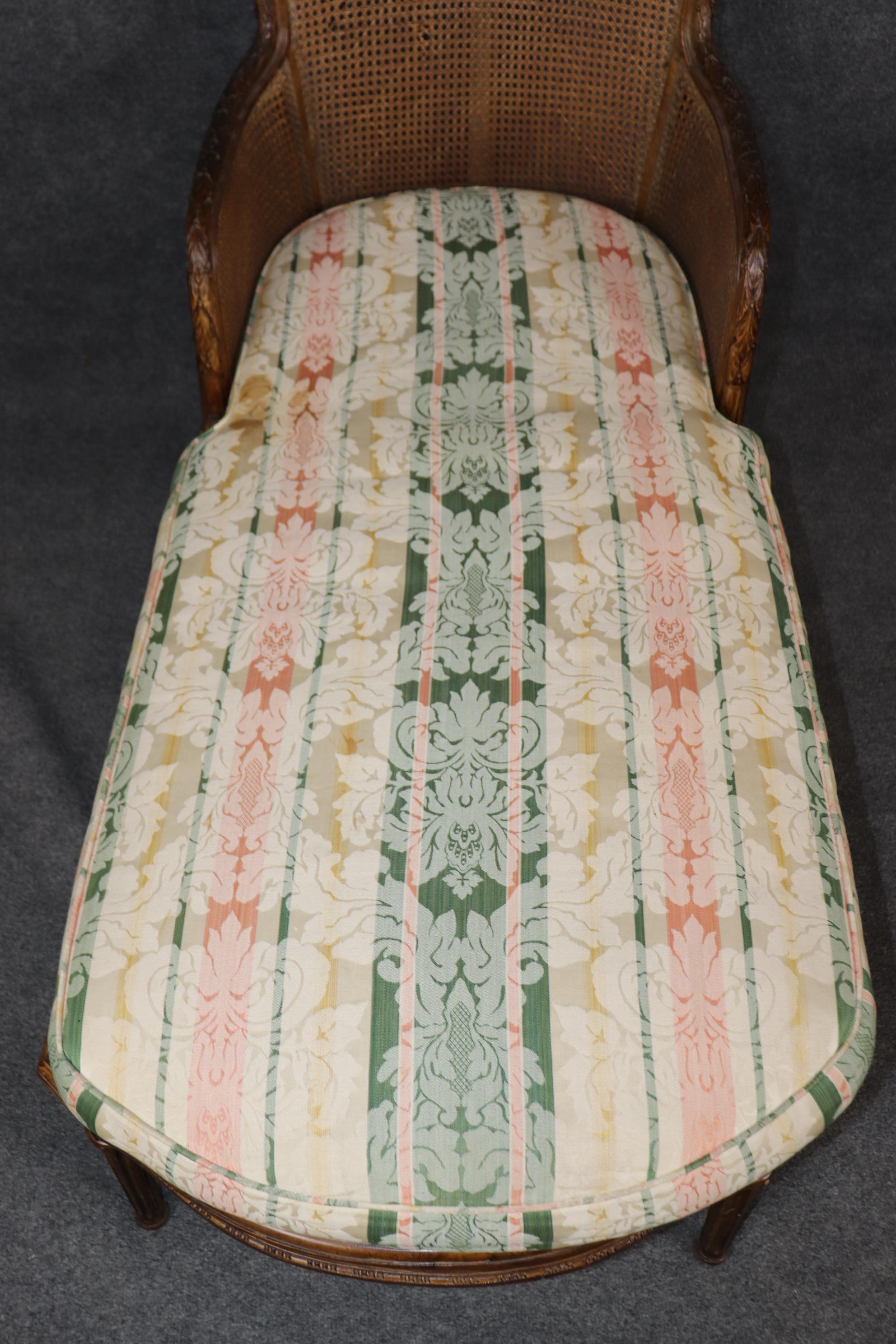 Rare and Unique Carved Walnut Damask Upholstered Caned French Louis XVI Daybed 2