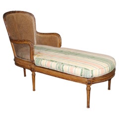Rare and Unique Carved Walnut Damask Upholstered Caned French Louis XVI Daybed