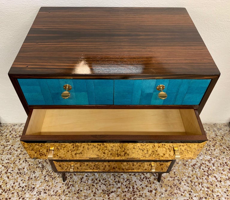 Rare and Unique Italian Midcentury Shagreen and Gold Mirror Dresser For Sale at 1stDibs