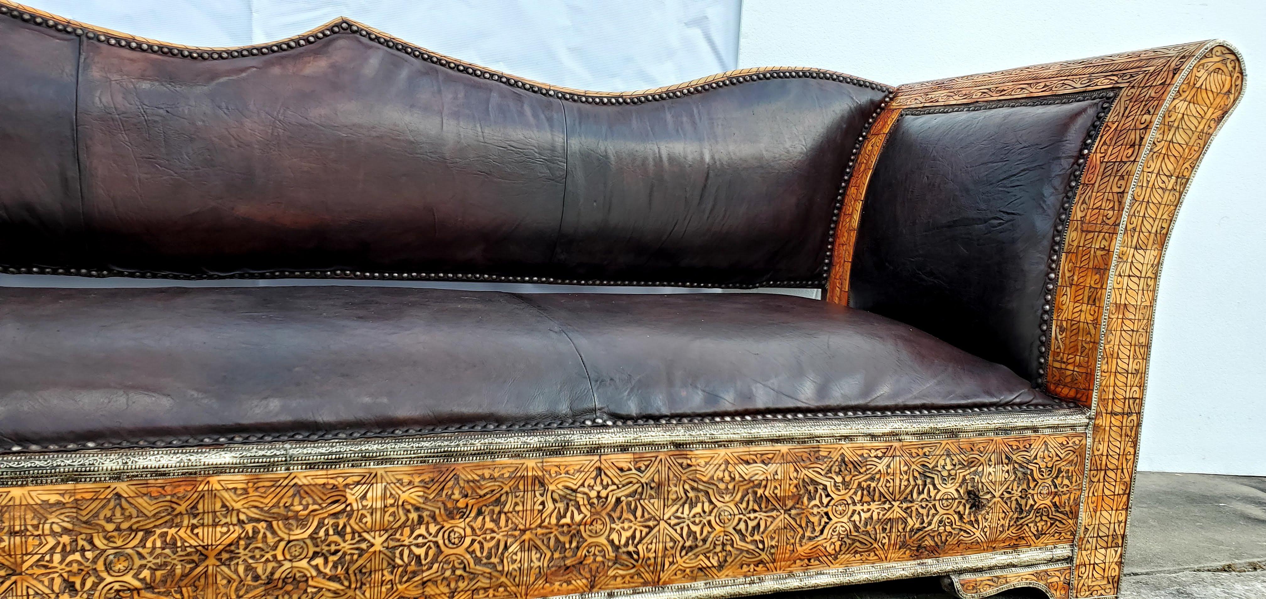 Rare and Unique Morocan Leather Sofa or Bench For Sale 5