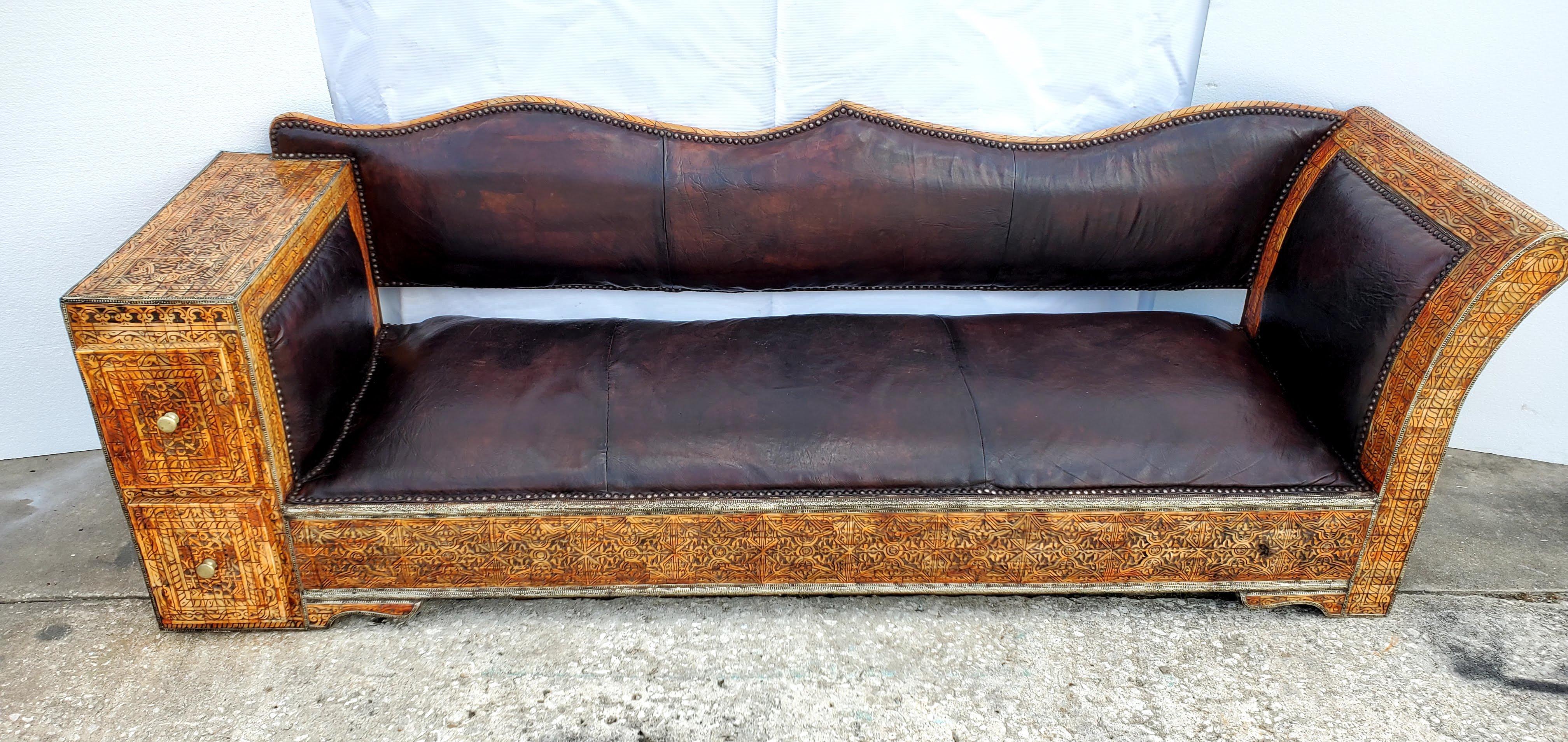 Rare and Unique Morocan Leather Sofa or Bench In Excellent Condition For Sale In West Palm Beach, FL