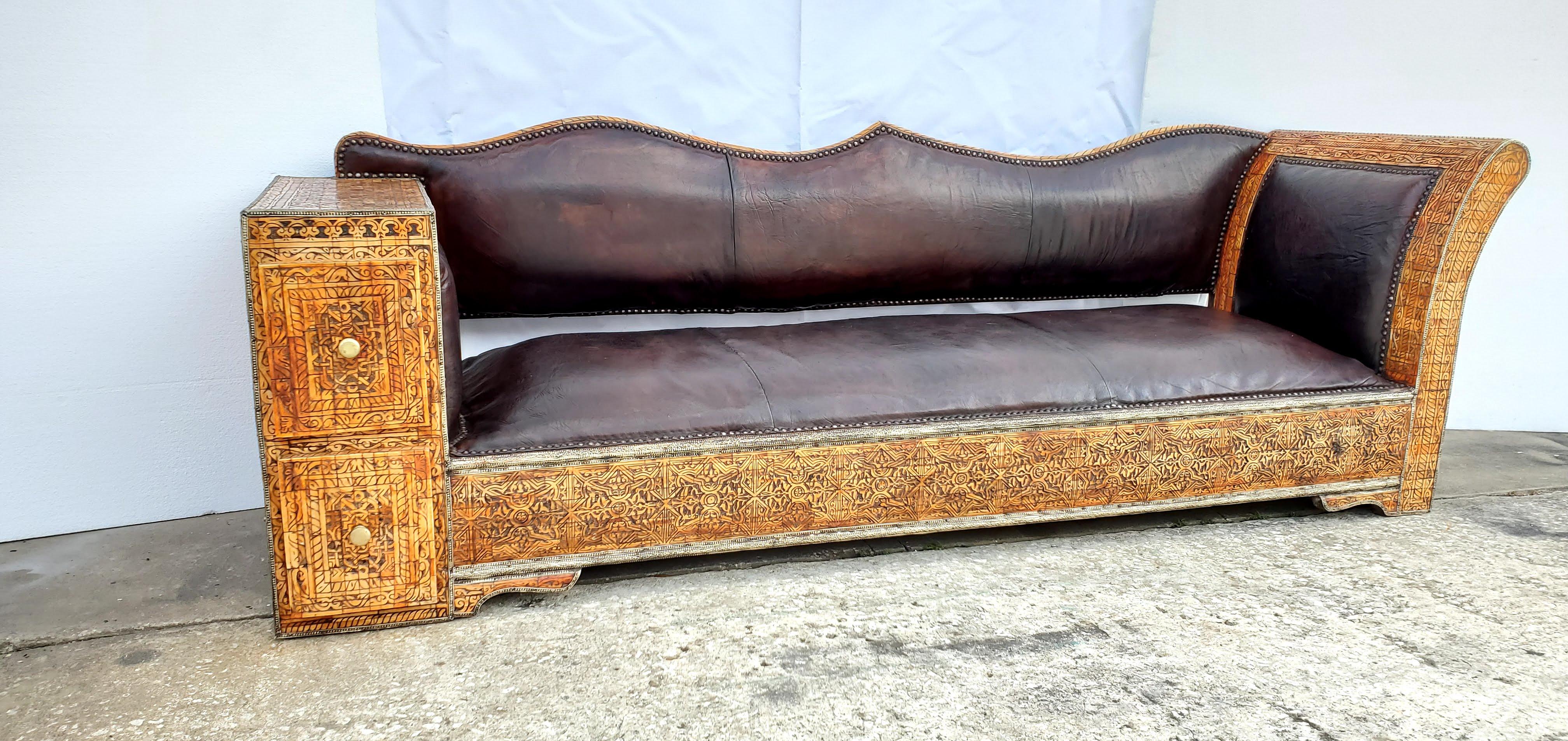 20th Century Rare and Unique Morocan Leather Sofa or Bench For Sale