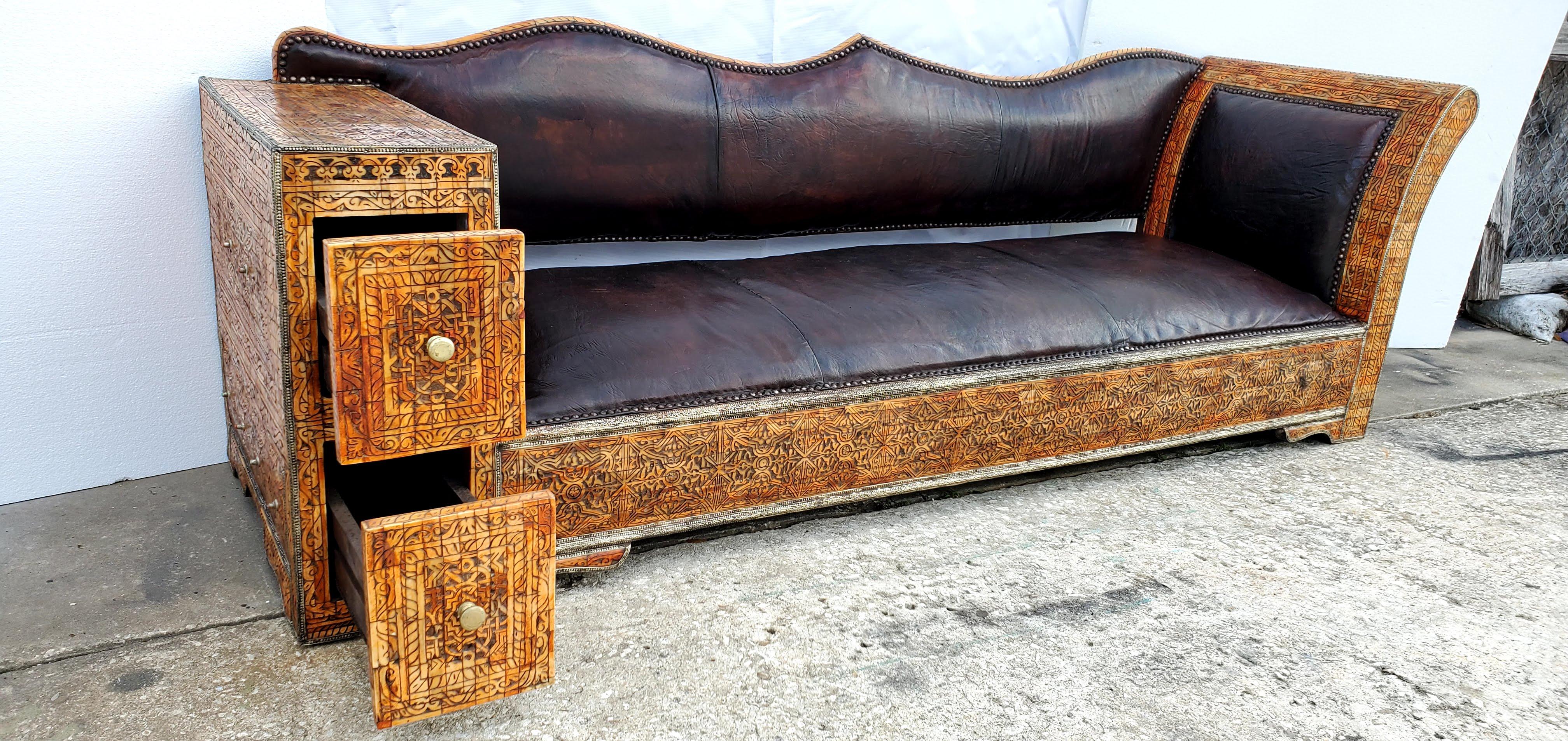 Rare and Unique Moroccan Leather Sofa or Bench In Excellent Condition In West Palm Beach, FL