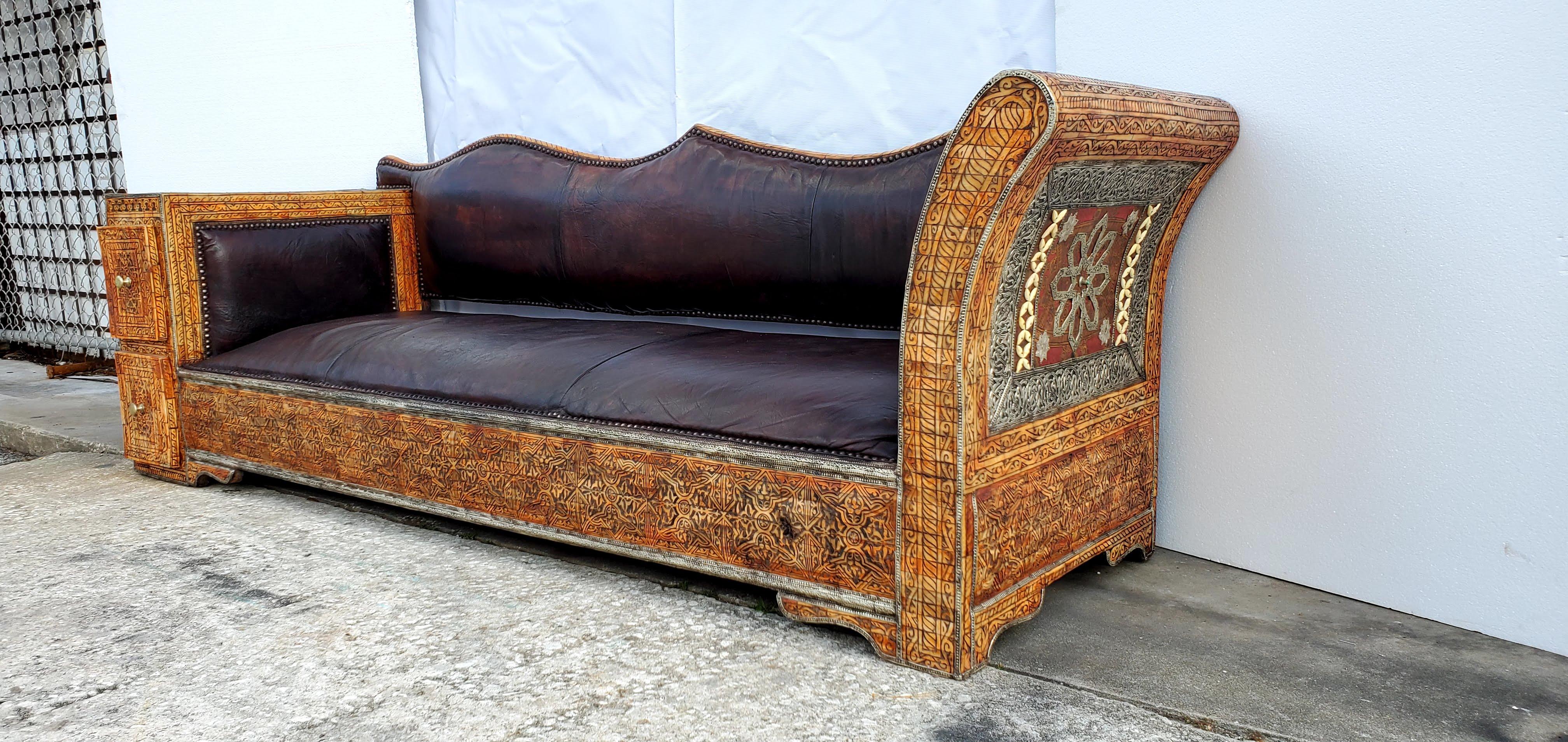 Rare and Unique Morocan Leather Sofa or Bench For Sale 3