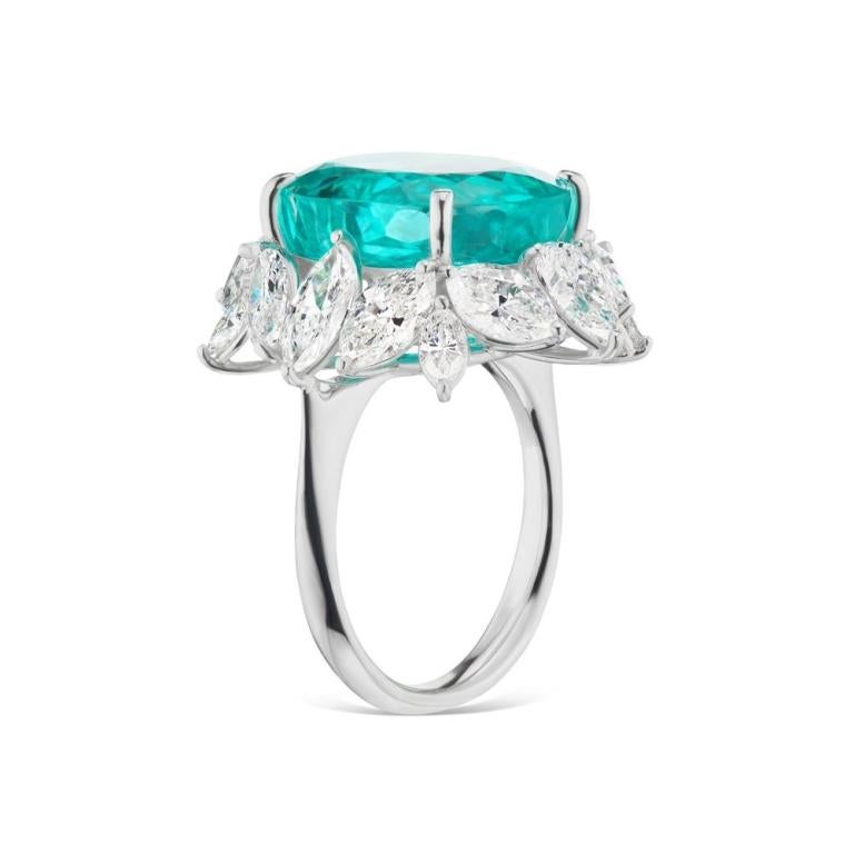 RARE AND UNIQUE NEON BLUE UNHEATED BRAZILIAN PARAIBA Ein wunderschöner Neon Blue Unheated Brazilian Paraiba Turmalin bekommt die Sweetheart-Behandlung mit einer einfachen, aber ausgefallenen Diamantfassung. (Brasilianischer Paraiba ist von AGL und