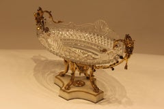 Rare and Unusual French 19th Century Cut Crystal Bronze and Marble Centerpiece