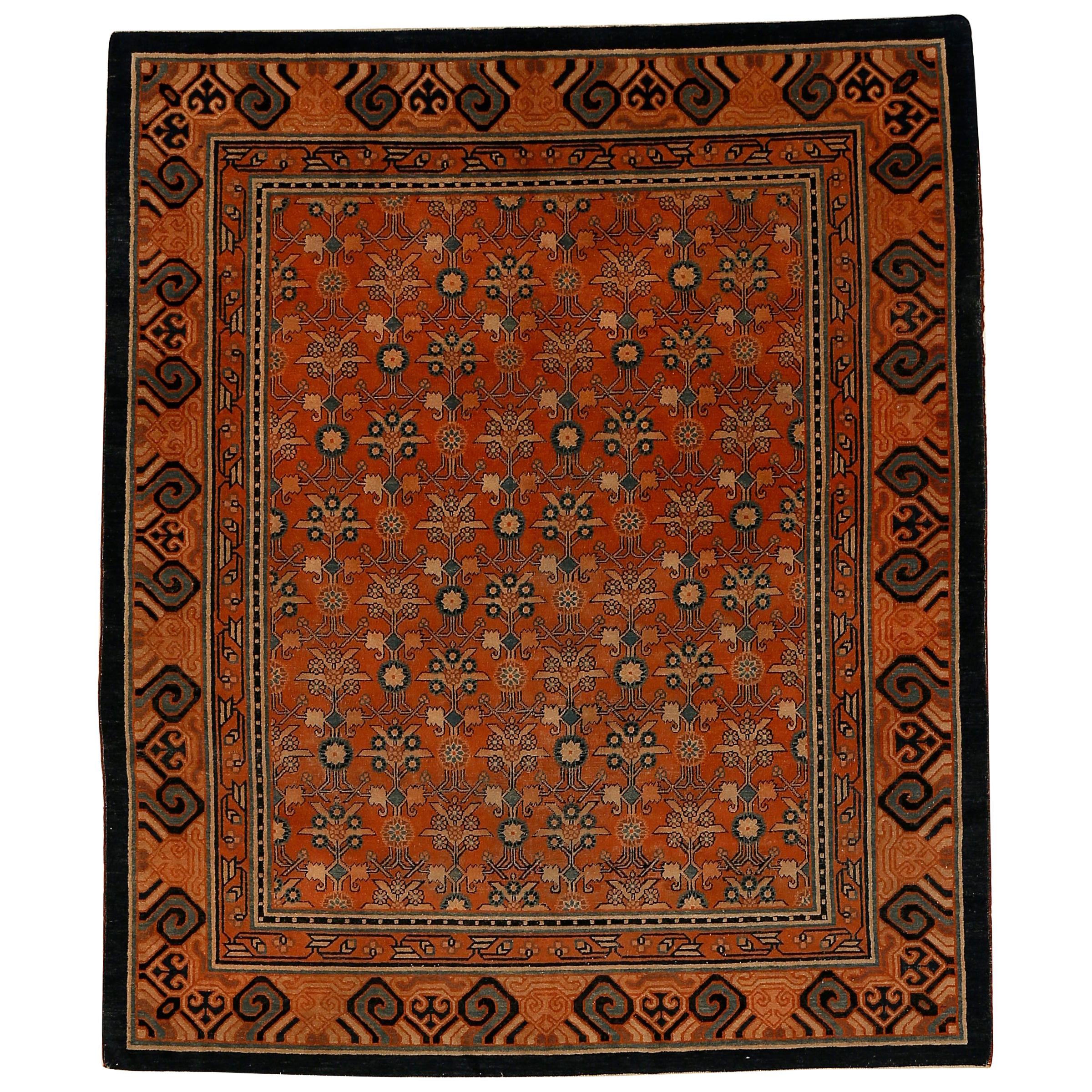 Rare et inhabituel tapis Kashgar ancien avec motif moghol