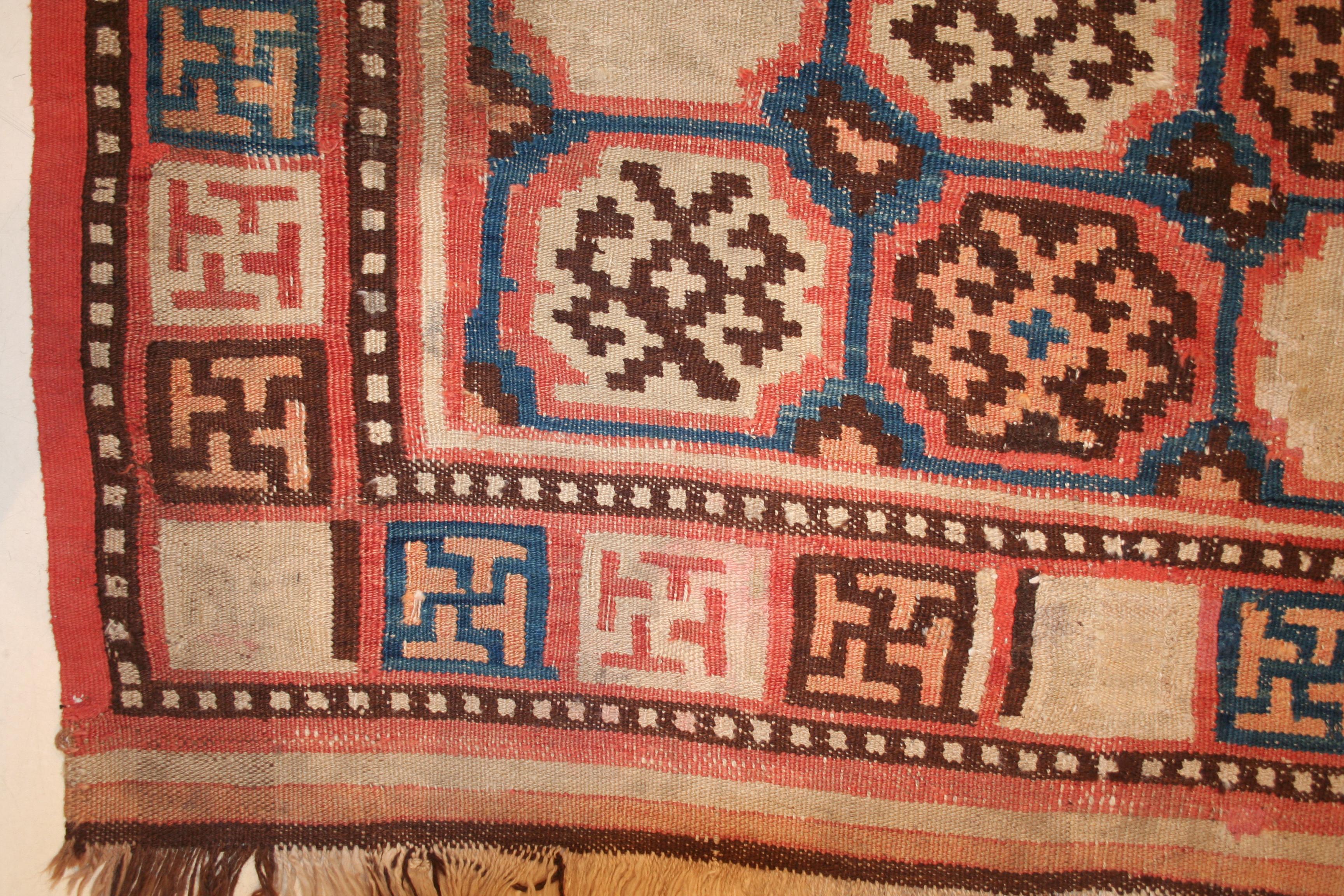East Turkestani Rare and Unusual Antique Khotan Kilim Rug For Sale
