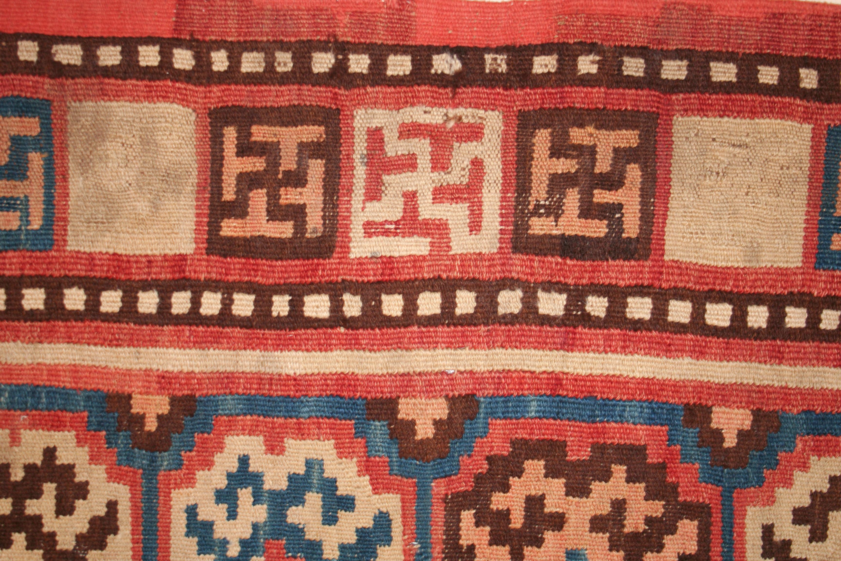 Rare and Unusual Antique Khotan Kilim Rug In Good Condition For Sale In Milan, IT