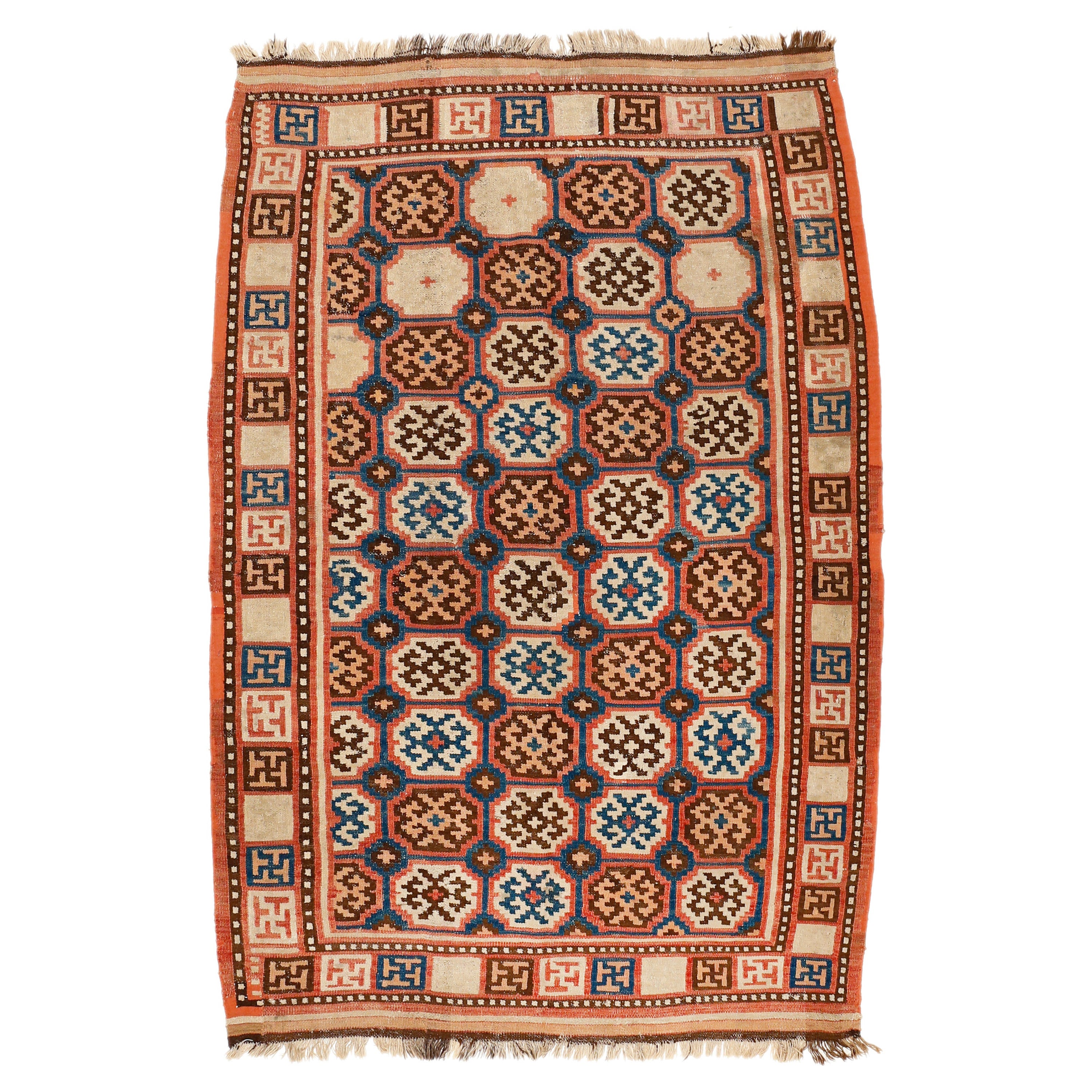 Seltener und ungewöhnlicher antiker Khotan-Kelim-Teppich