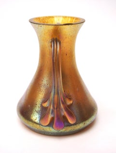 Rare and unusual Bohemian Loetz  Handled Candia Silberiris glass vase c 1899
