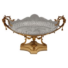 Antique Rare and Unusual French 19th Century Cut Crystal Bronze and Marble Centerpiece
