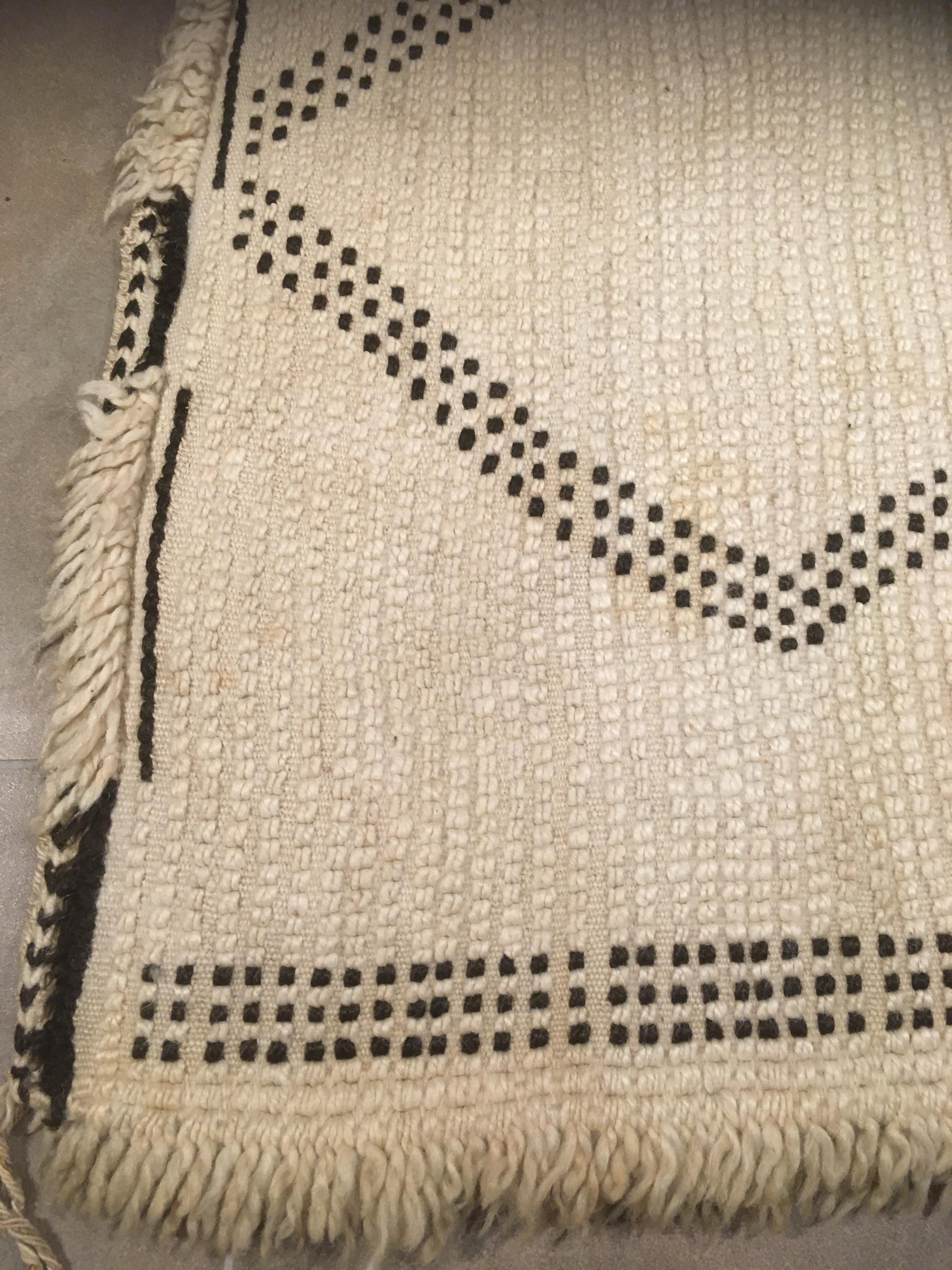 Moroccan Rare and Unusual Mid-Century Modern Beni Ouarain Wool Berber Rug For Sale