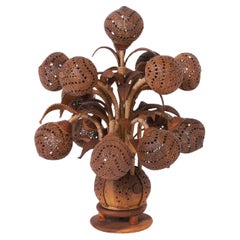 Retro Rare and Unusual Pierced Coconut Shell Table Lamp