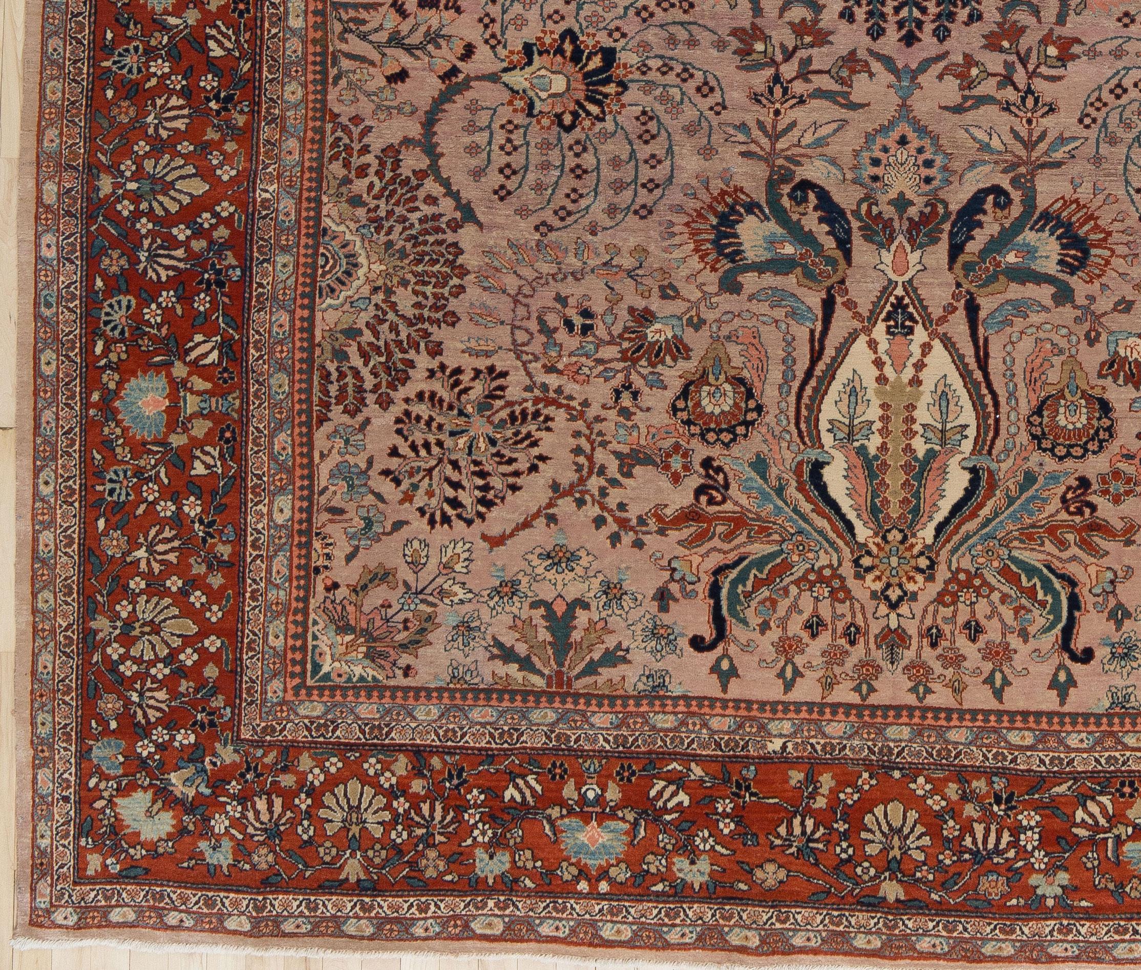 Early 20th Century Rare and Unusual Pink Persian Ferahan Sarouk Large Antique Floral Rug  For Sale