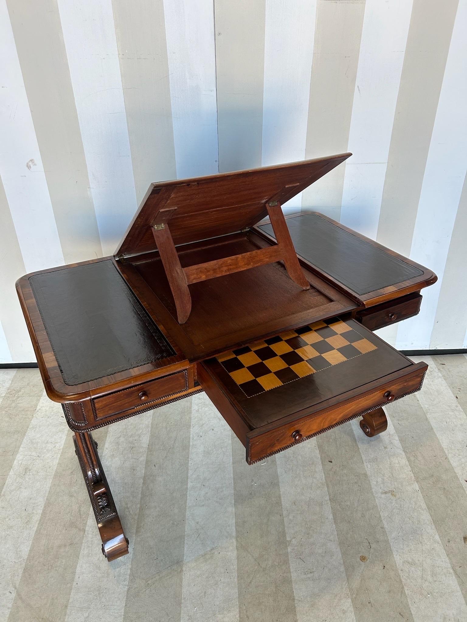 English Rare and Unusual Regency Period Metamorphic Leather top Desk and Games Table For Sale