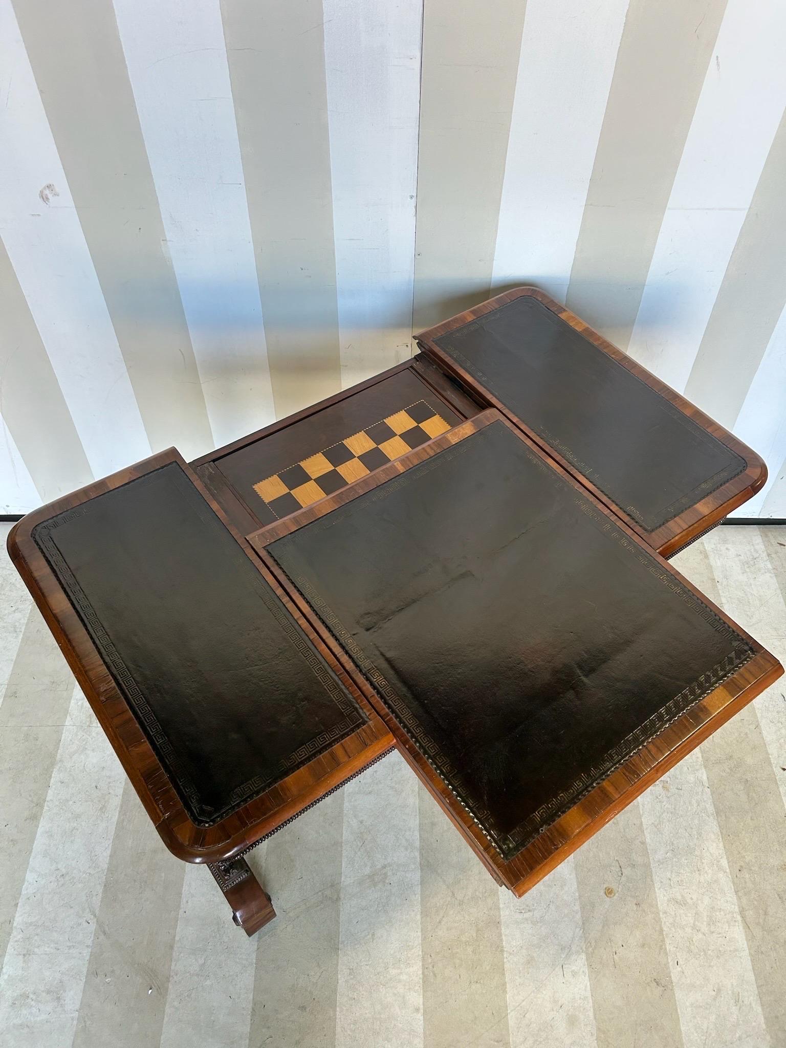 Rare and Unusual Regency Period Metamorphic Leather top Desk and Games Table For Sale 1