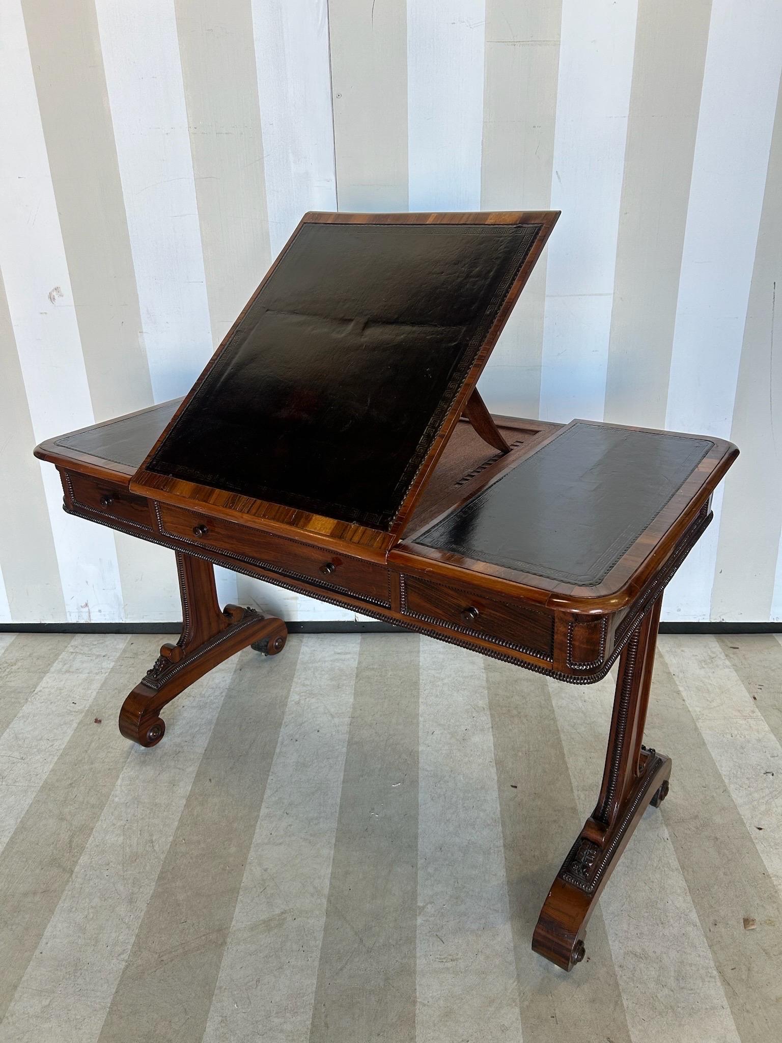 Rare and Unusual Regency Period Metamorphic Leather top Desk and Games Table For Sale 3