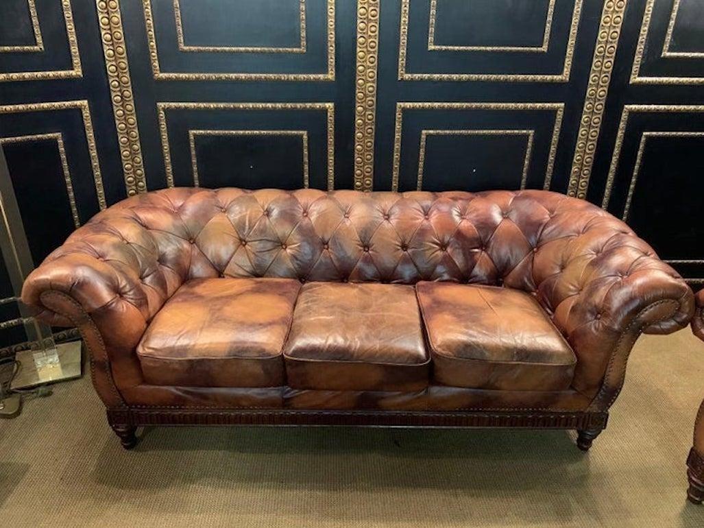 Rare and Unusual Vintage Chesterfield Set in Cow Pattern Leather and Wood Frame For Sale 8