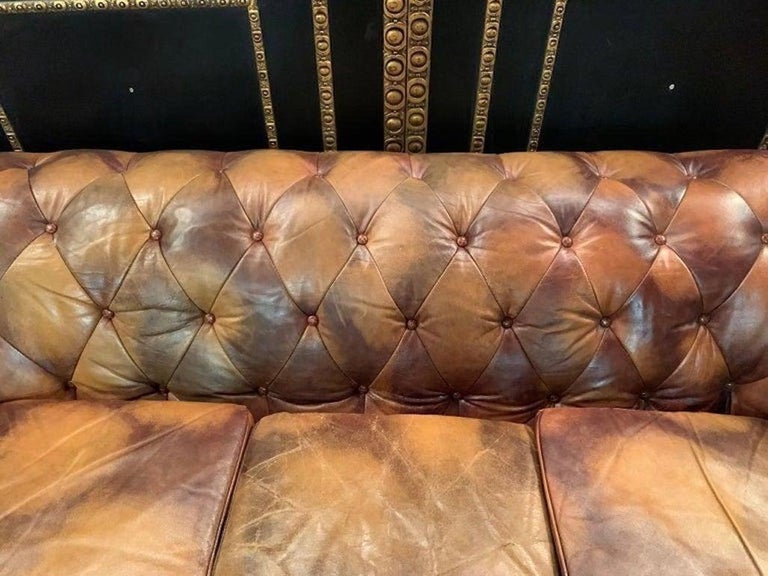 Rare and Unusual Vintage Chesterfield Set in Cow Pattern Leather and Wood Frame For Sale 12