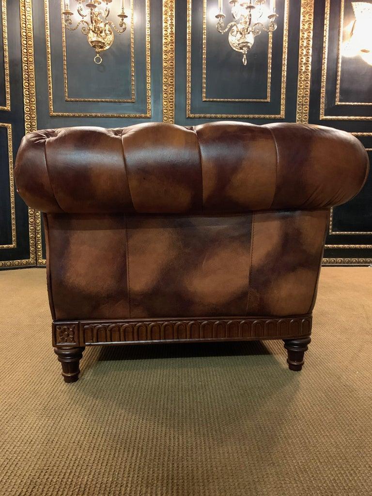 Rare and Unusual Vintage Chesterfield Set in Cow Pattern Leather and Wood Frame For Sale 1