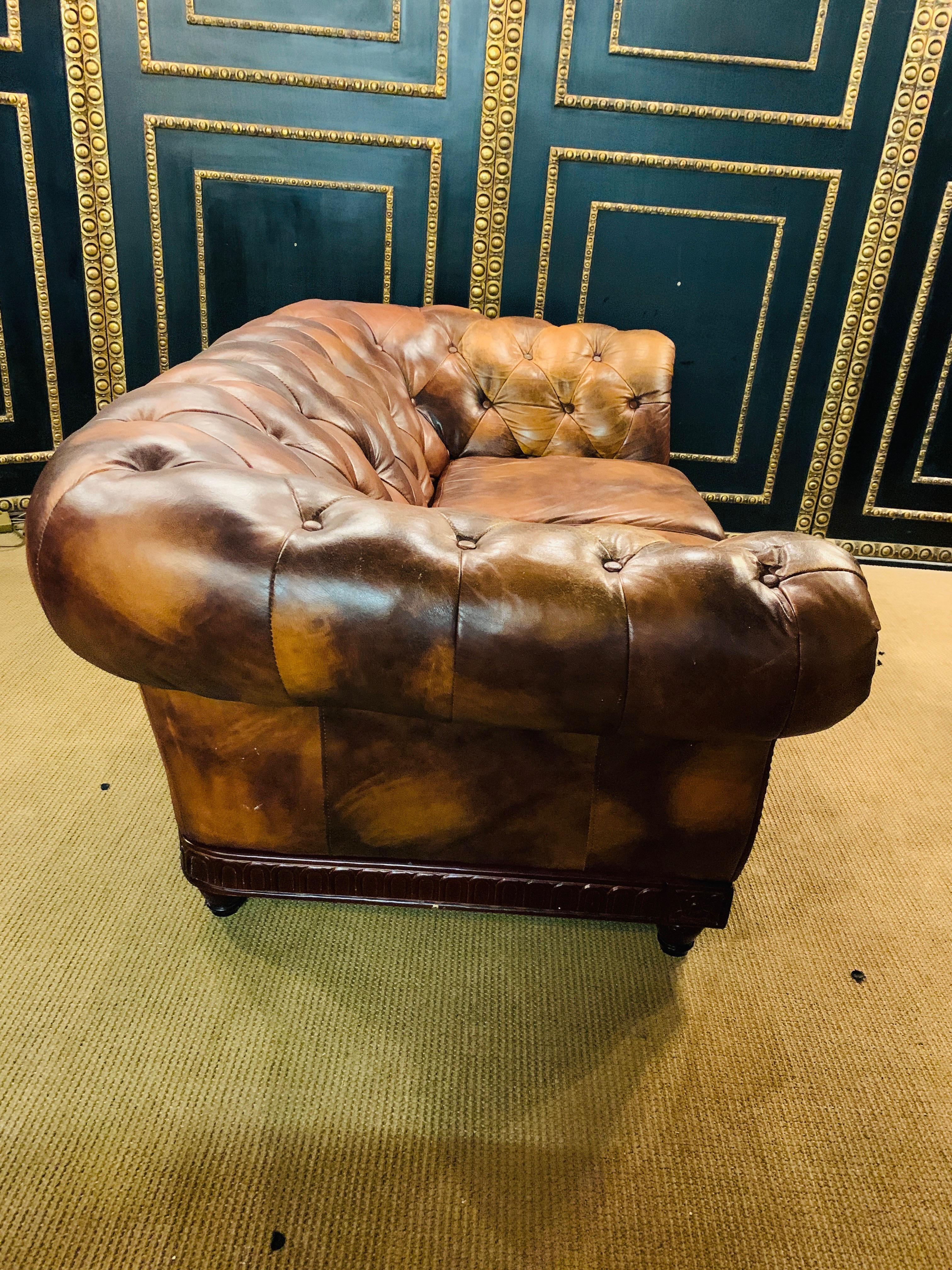 Rare and Unusual Vintage Chesterfield Sofa in Cow Pattern Leather and Wood Frame For Sale 6
