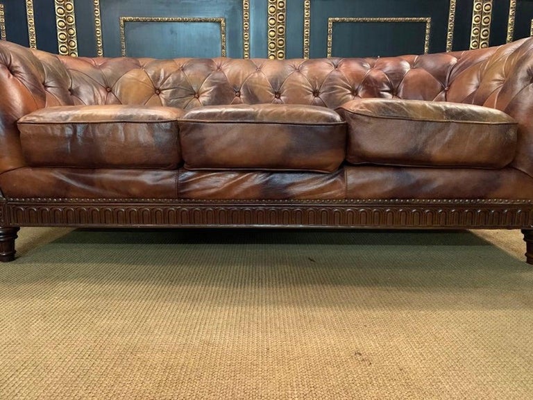 Rare and Unusual Vintage Chesterfield Sofa in Cow Pattern Leather and Wood Frame For Sale 9