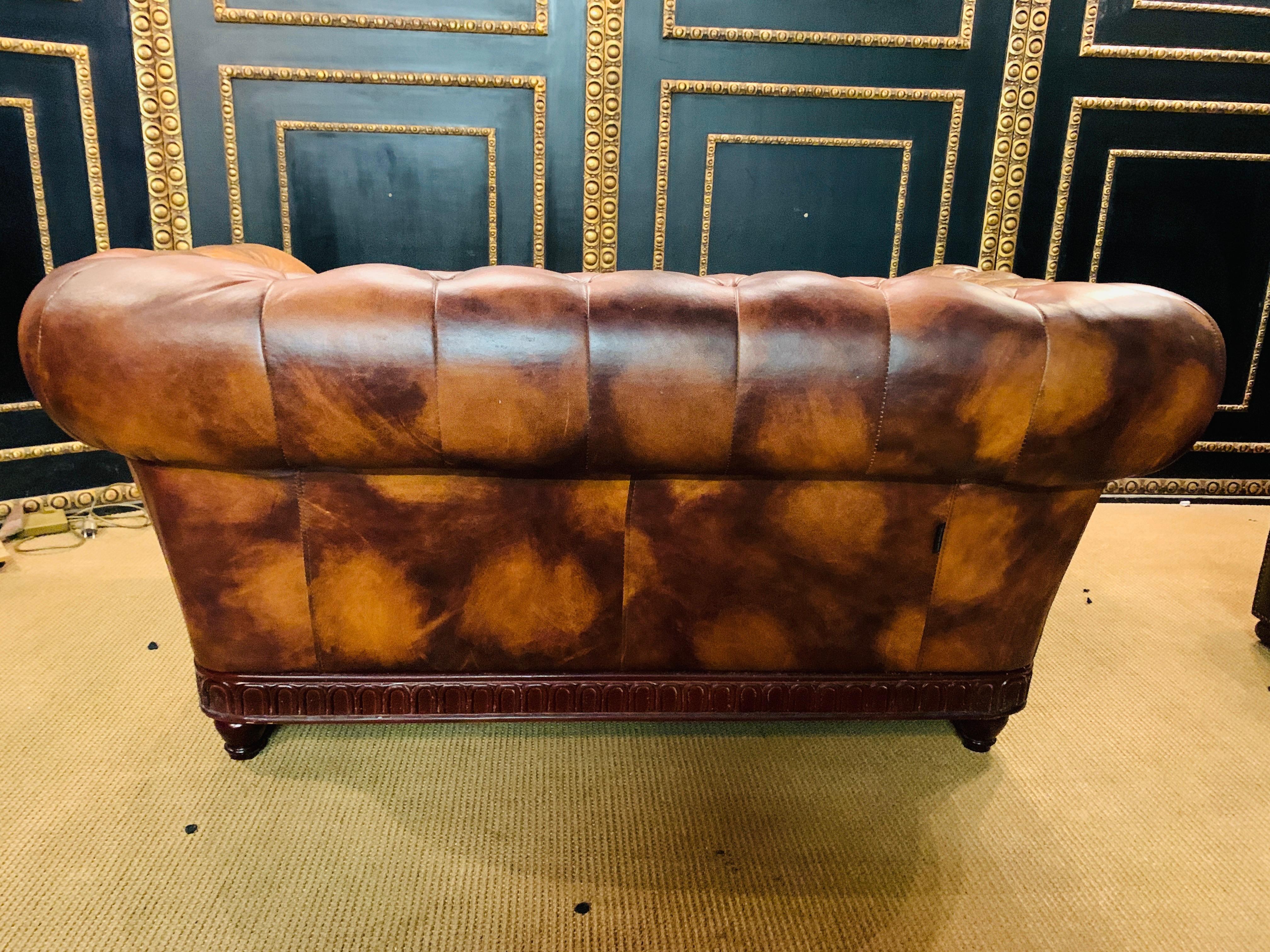 Rare and Unusual Vintage Chesterfield Sofa in Cow Pattern Leather and Wood Frame For Sale 8