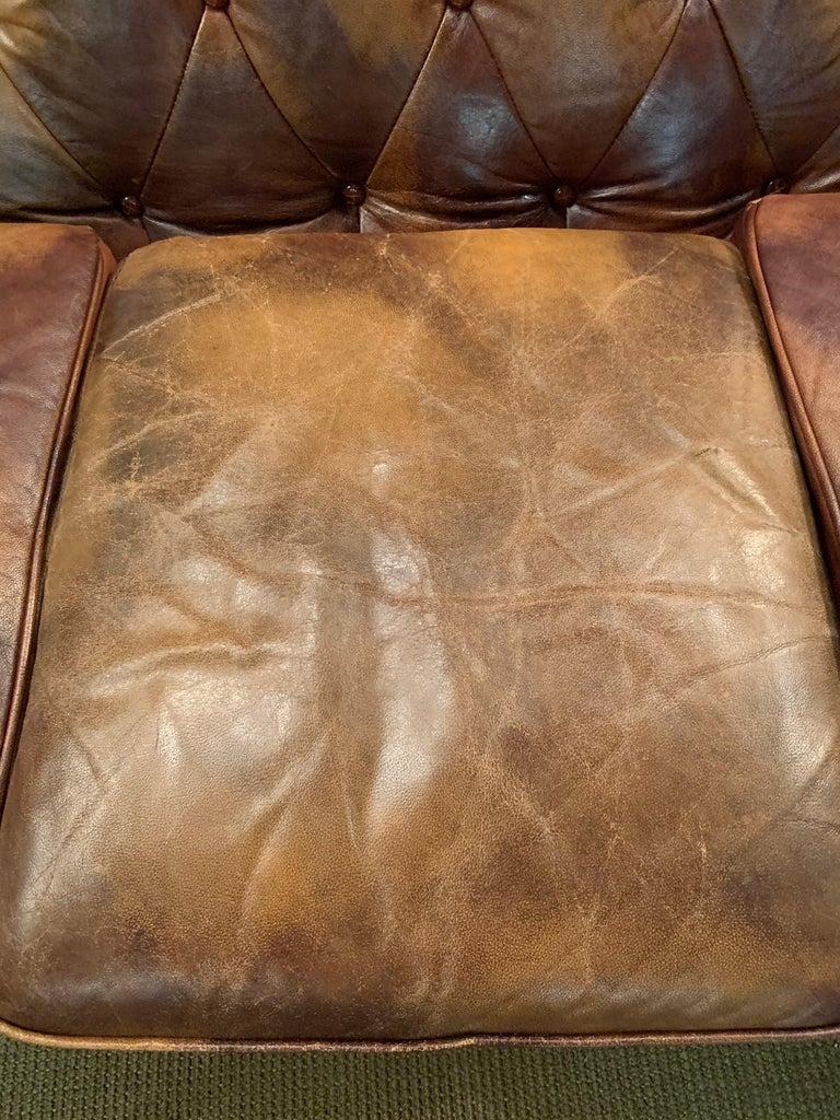 English Rare and Unusual Vintage Chesterfield Sofa in Cow Pattern Leather and Wood Frame For Sale