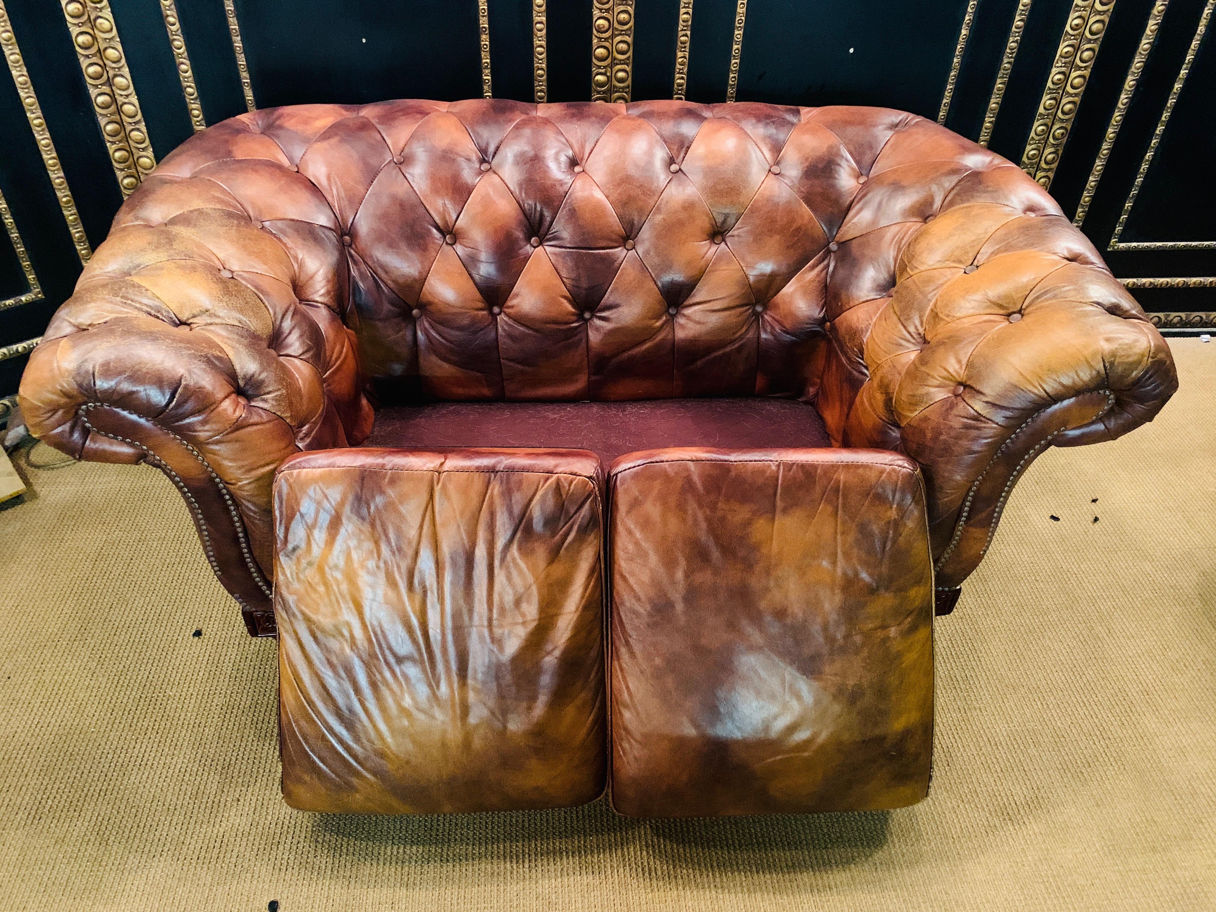 Rare and Unusual Vintage Chesterfield Sofa in Cow Pattern Leather and Wood Frame For Sale 1