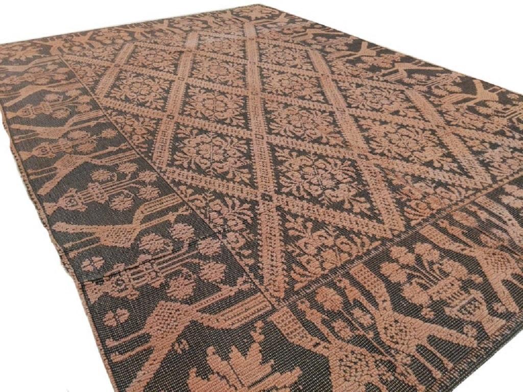 Hand-Knotted Rare and Unusual Vintage Sardinian Textured Rug in Blush Pink and Anthracite