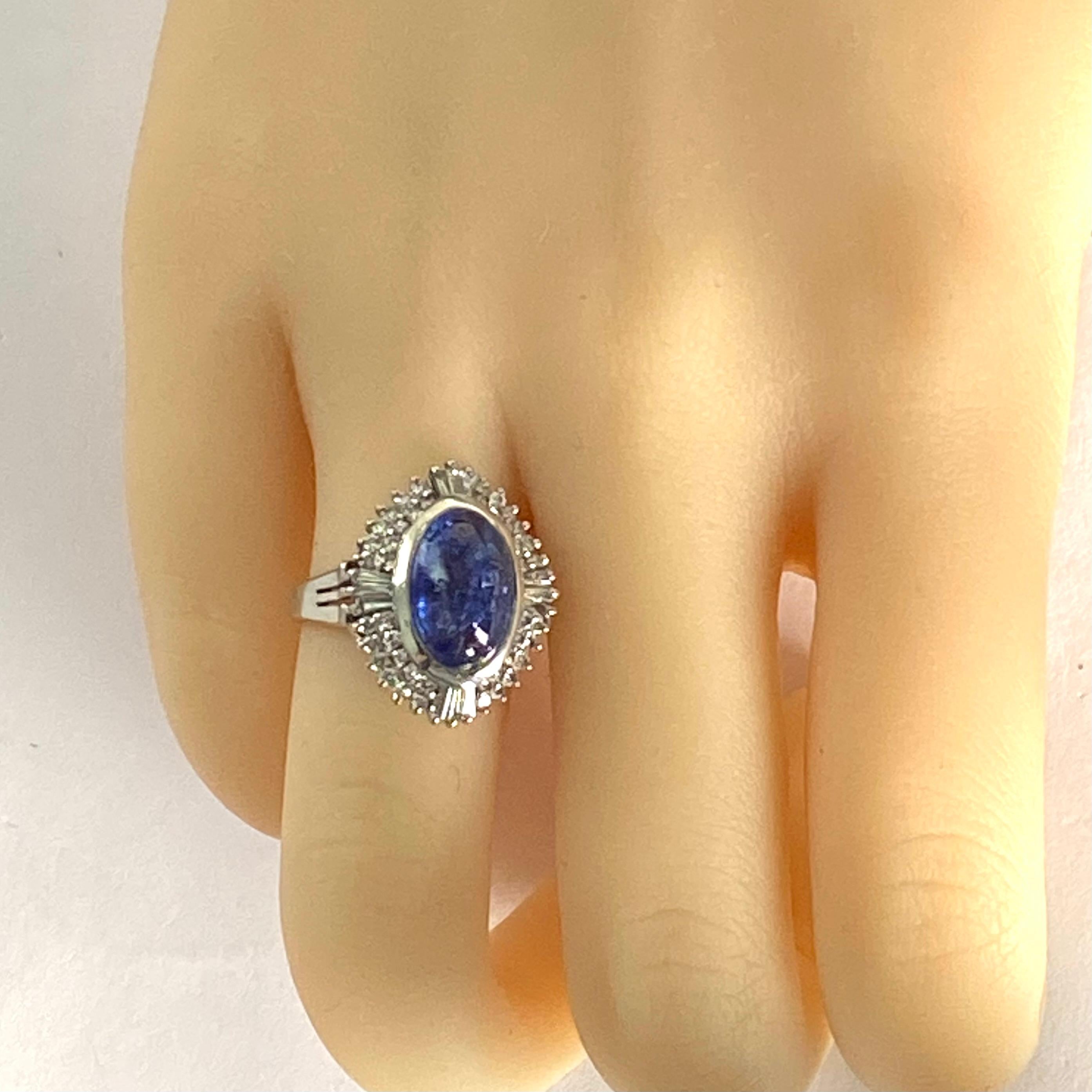 Rare GIA Certified Burma Cabochon Sapphire Diamond Platinum Ring Size 6.5 Ring For Sale 4