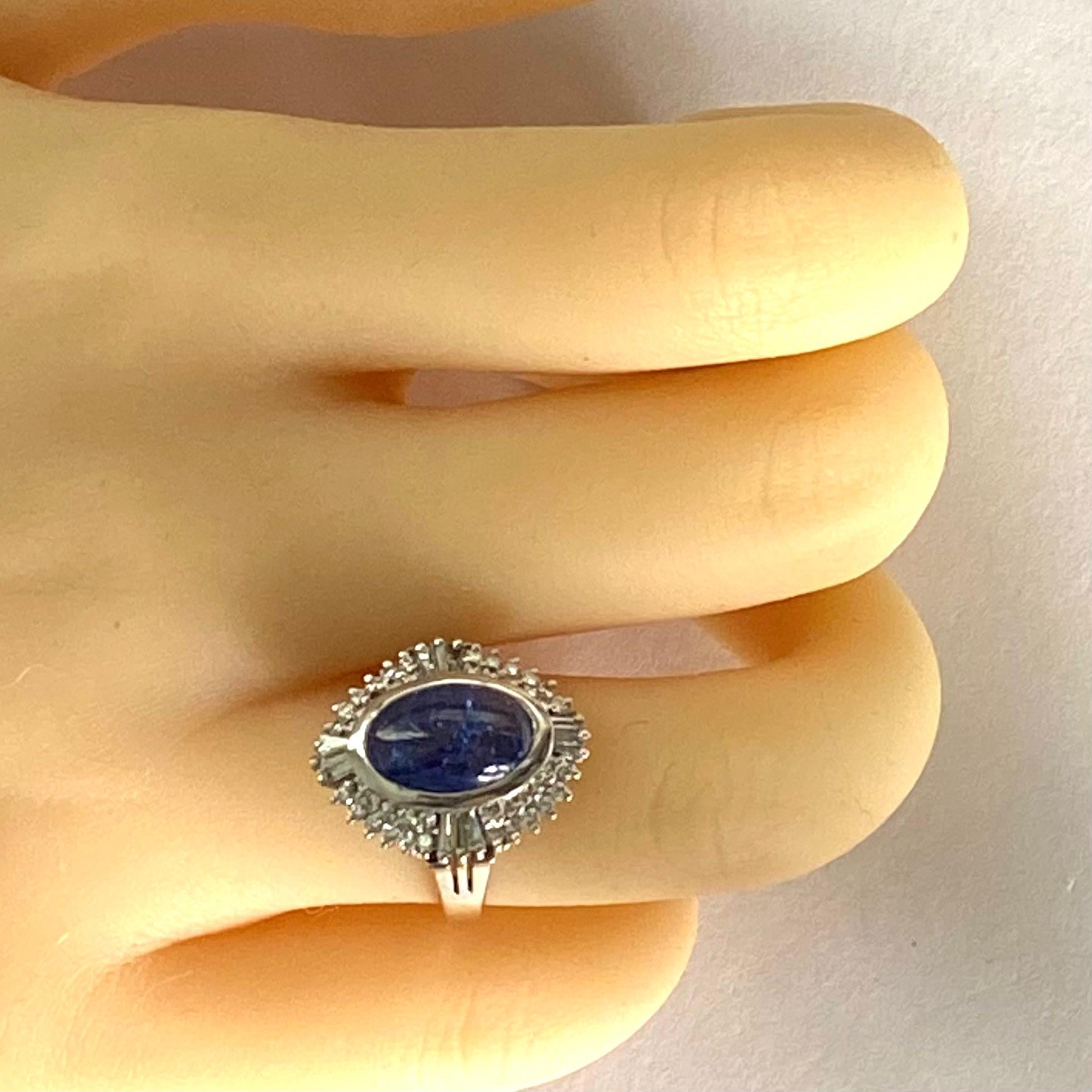 Rare GIA Certified Burma Cabochon Sapphire Diamond Platinum Ring Size 6.5 Ring For Sale 2