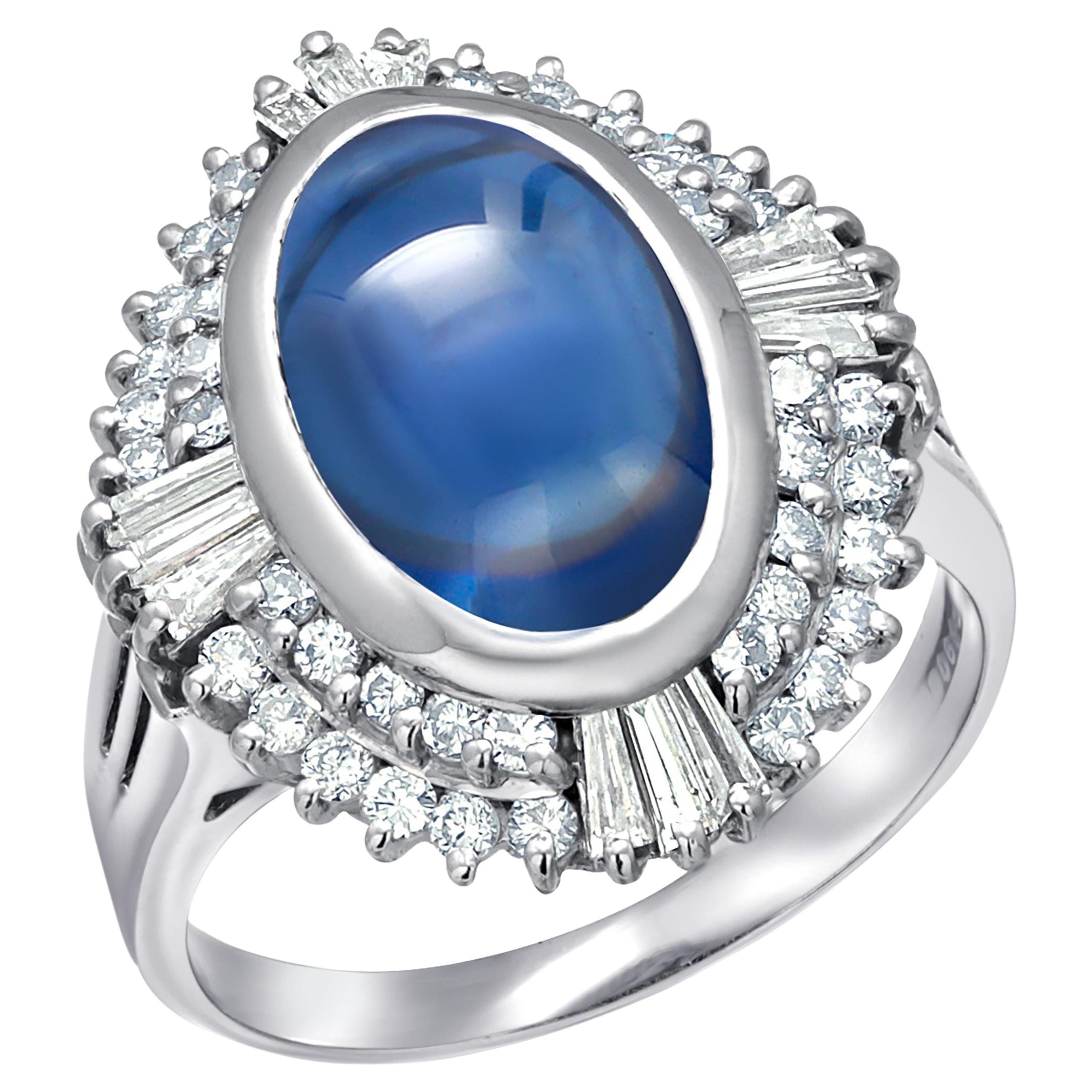 Rare GIA Certified Burma Cabochon Sapphire Diamond Platinum Ring Size 6.5 Ring