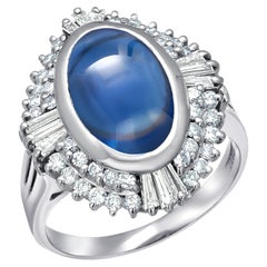 Rare GIA Certified Burma Cabochon Sapphire Diamond Platinum Ring Size 6.5 Ring