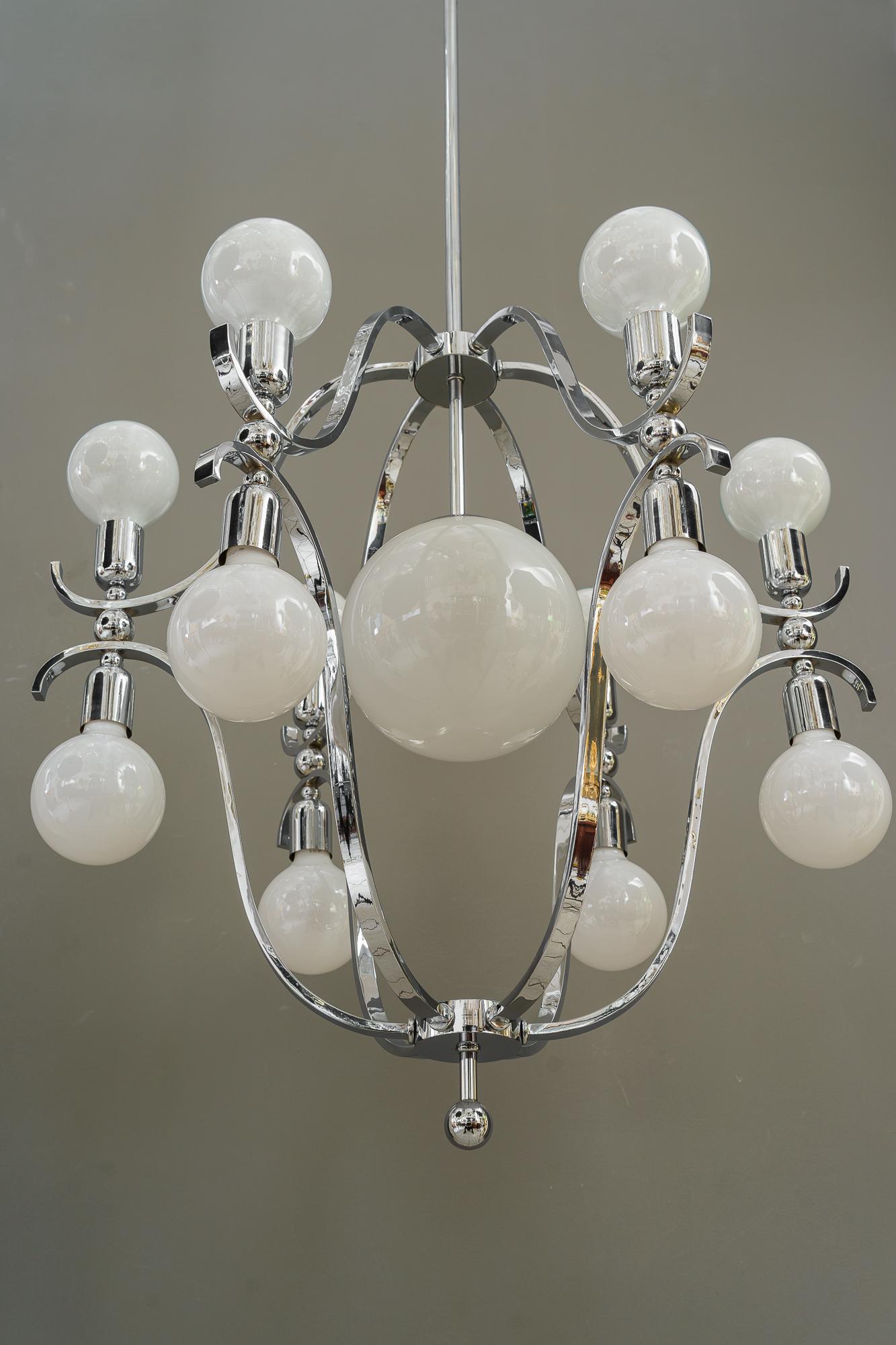 Rare and Very Big Chrome Chandelier Vienna Around 1920s For Sale 8
