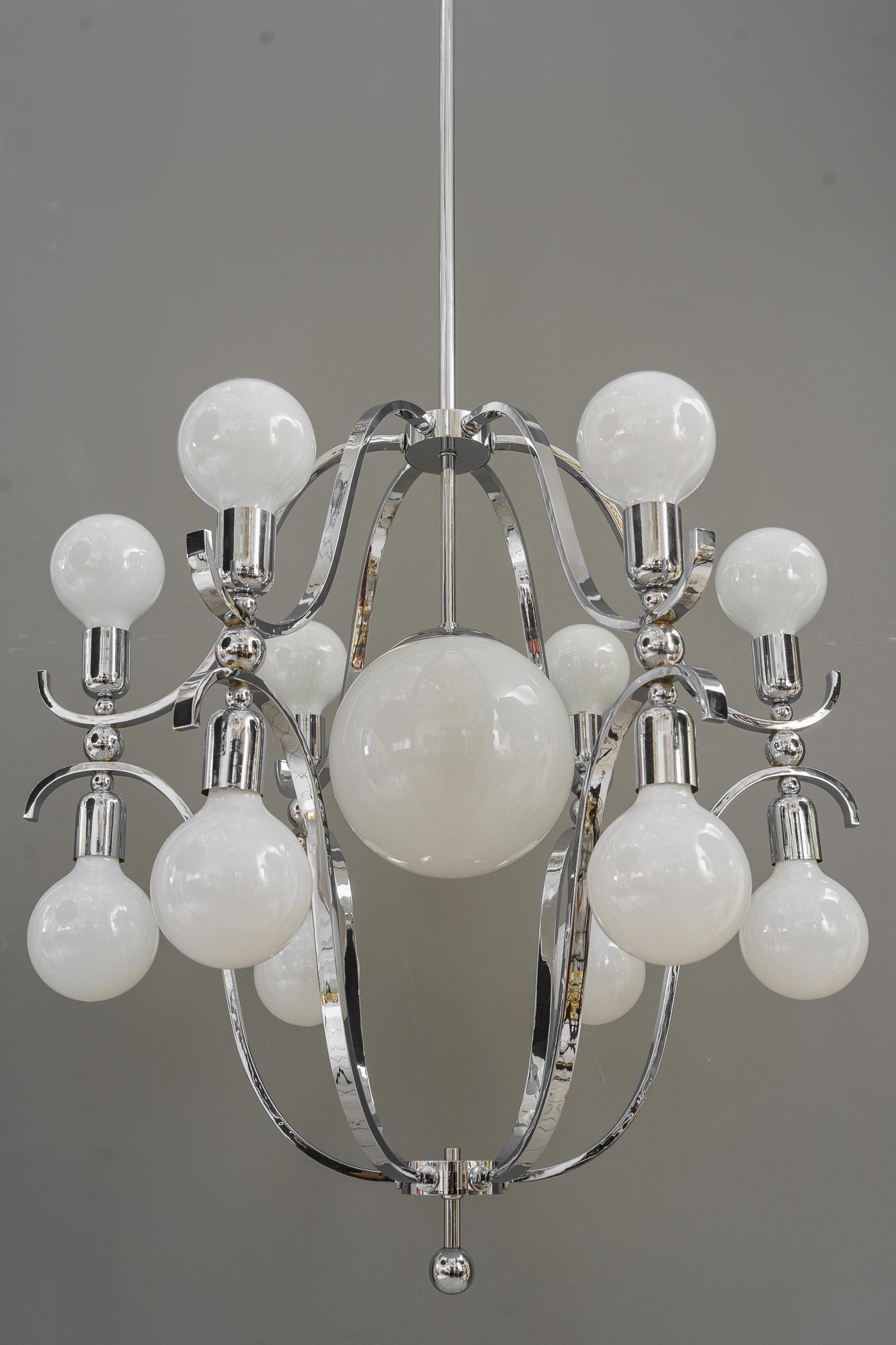 Early 20th Century Rare and Very Big Chrome Chandelier Vienna Around 1920s For Sale