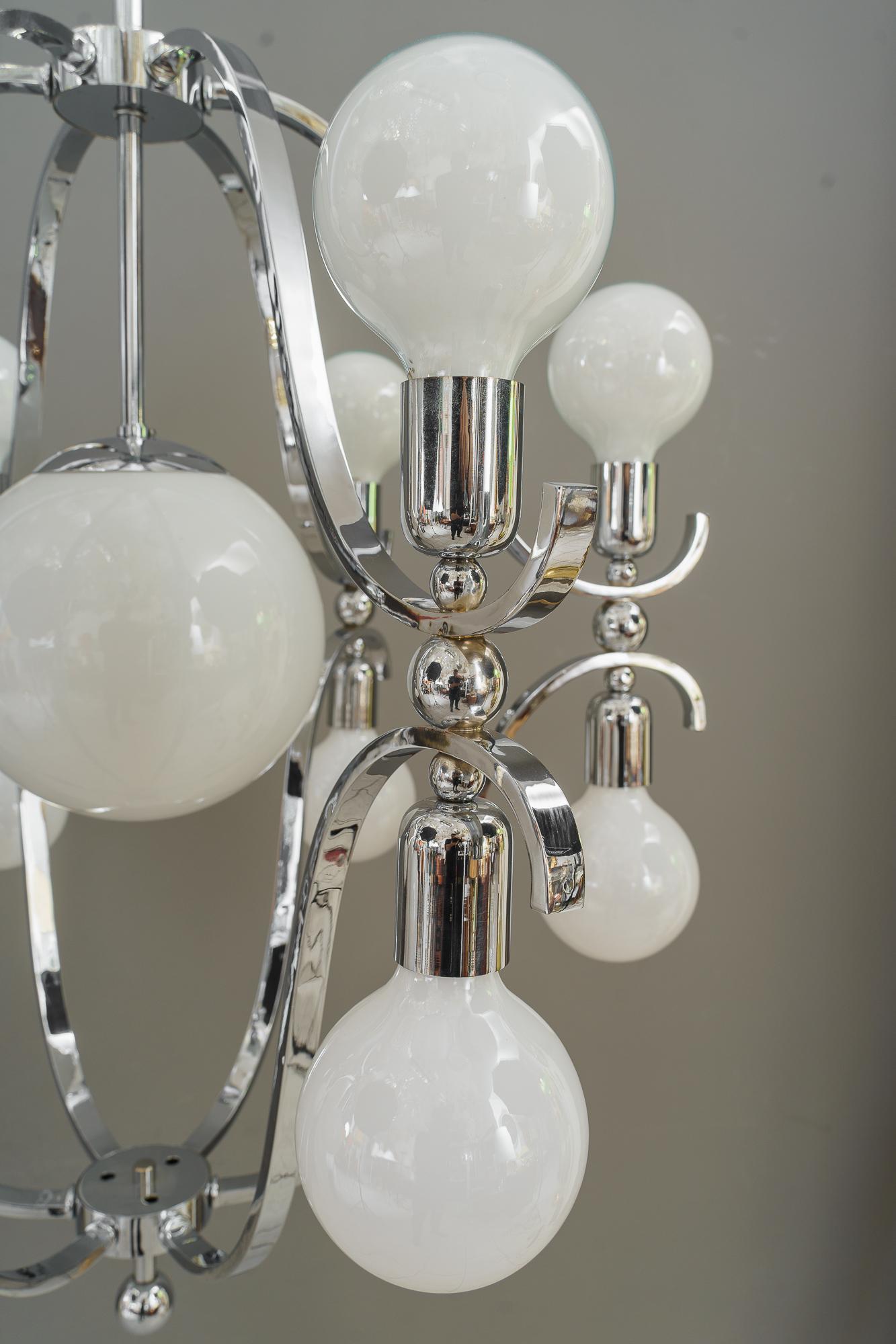 Rare and Very Big Chrome Chandelier Vienna Around 1920s For Sale 1