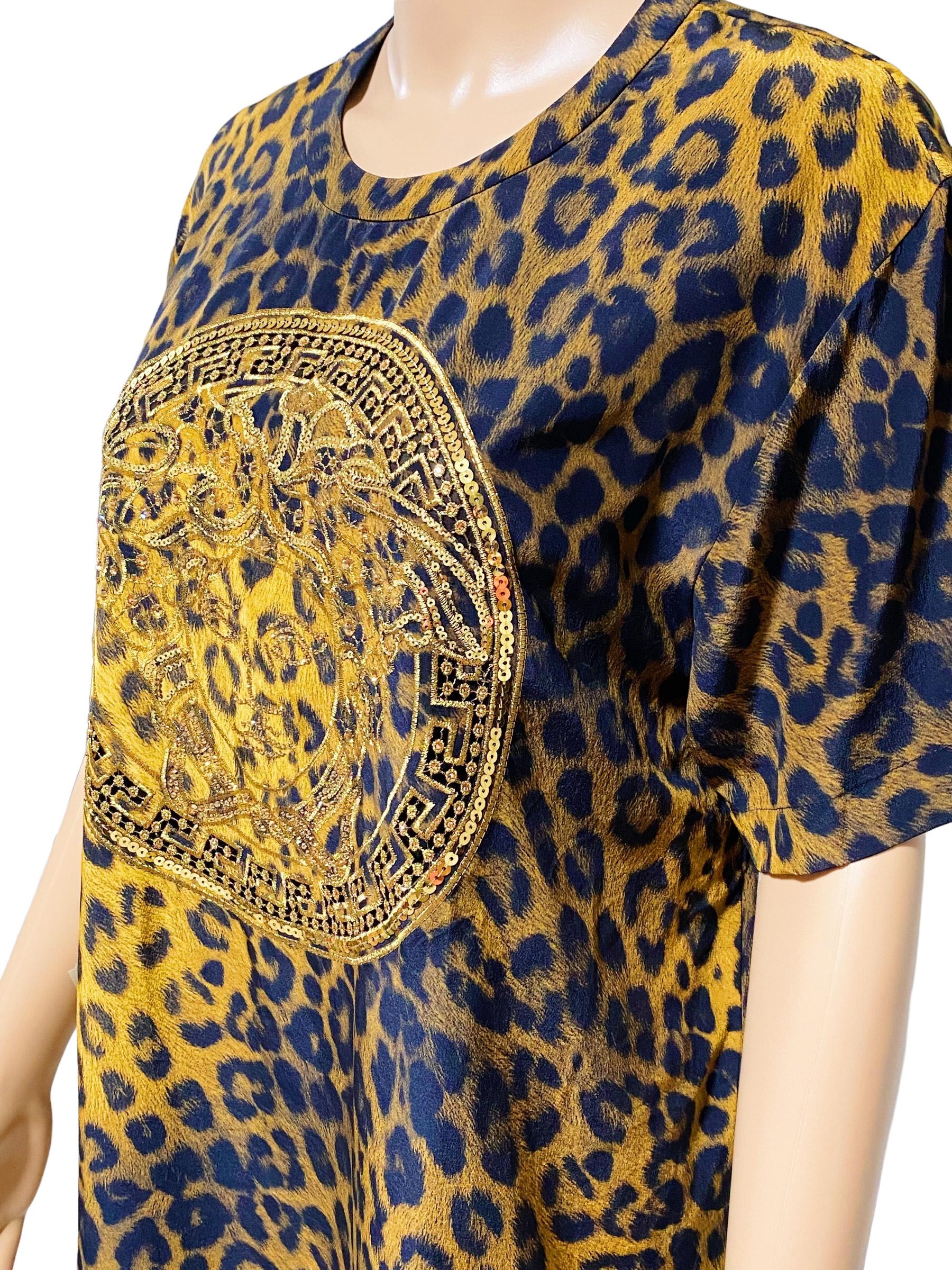 Rare and Vintage Versace - Animal Print Embellished Medusa logo Silk Shirt For Sale 1