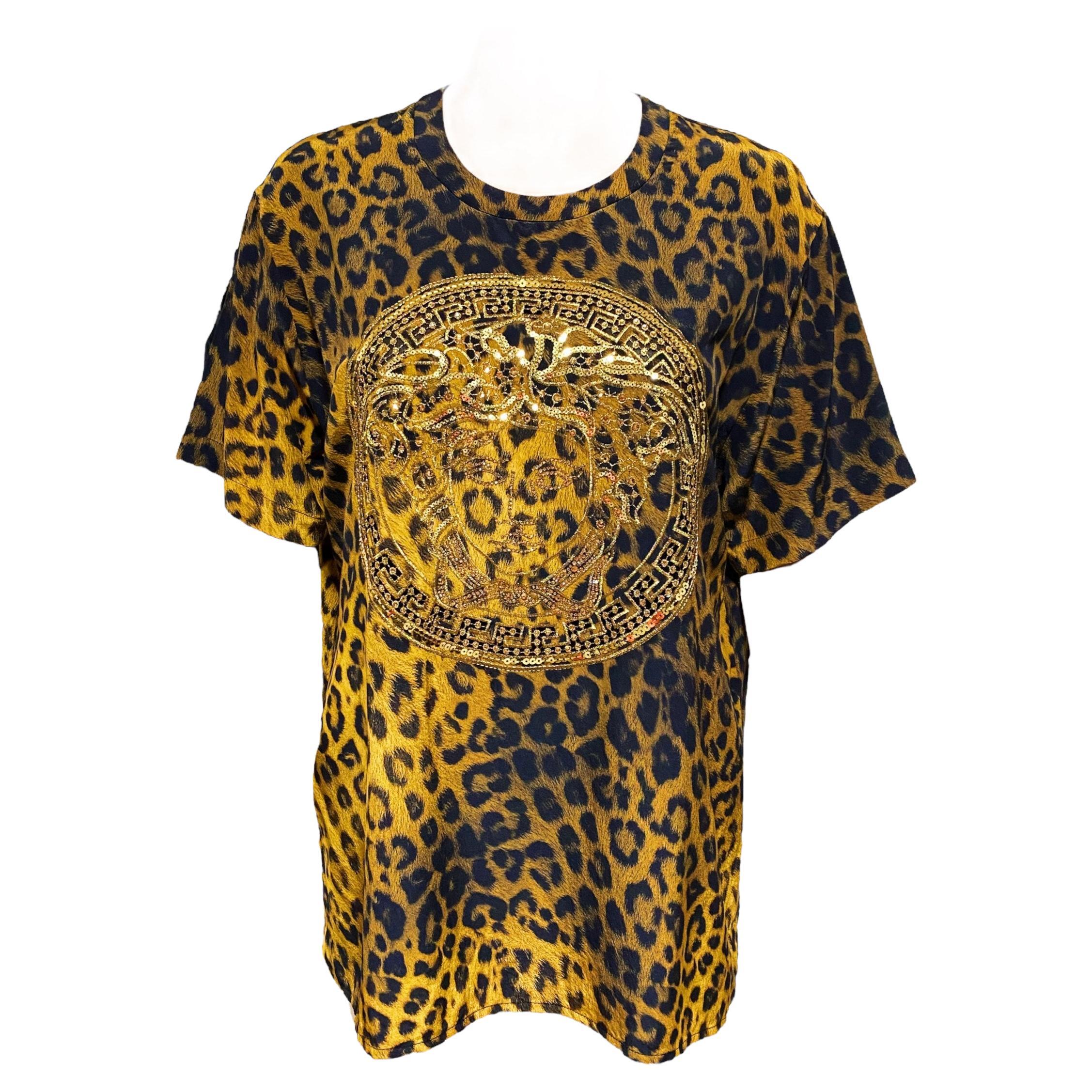 Rare and Vintage Versace - Animal Print Embellished Medusa logo Silk Shirt For Sale