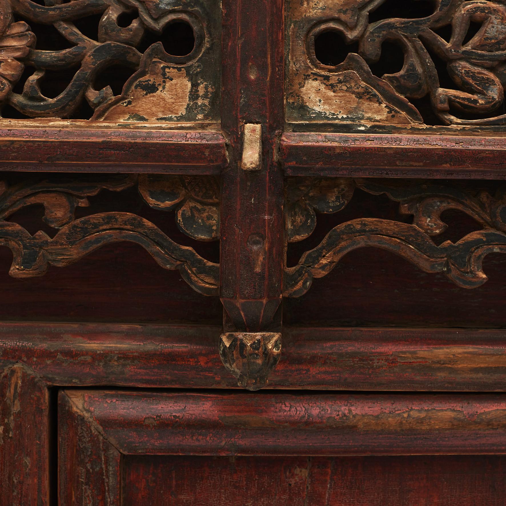 Chinese 15th-16th Century Ming Dynasty Cabinet. Red Lacquer For Sale