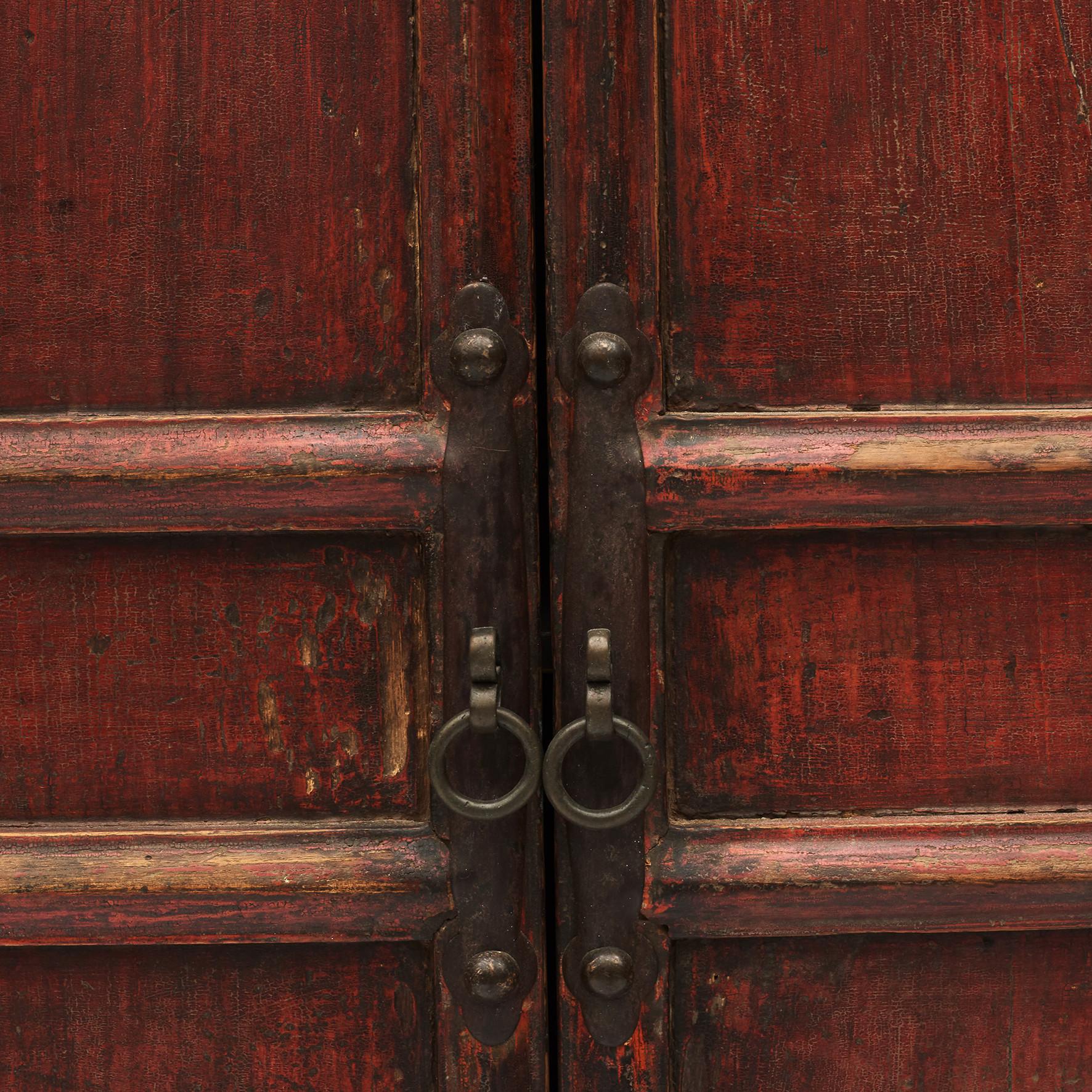 18th Century and Earlier 15th-16th Century Ming Dynasty Cabinet. Red Lacquer For Sale