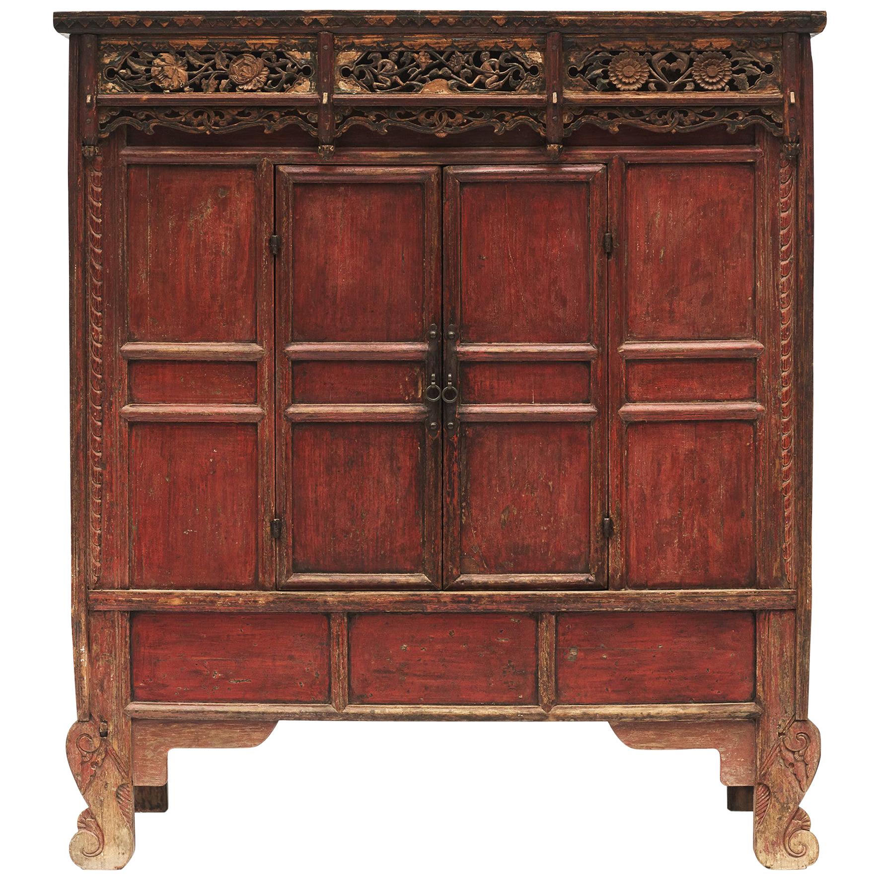 15th-16th Century Ming Dynasty Cabinet. Red Lacquer