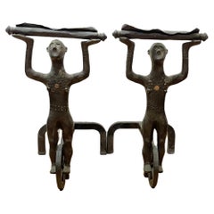 Vintage Rare Andirons With Acrobats on Wheels Circa 1940's