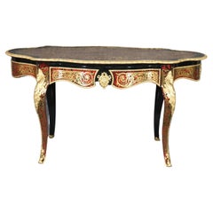 Rare Andre Boulle Brass Inlaid Faux Tortoise Shell Writing Table or Center Table