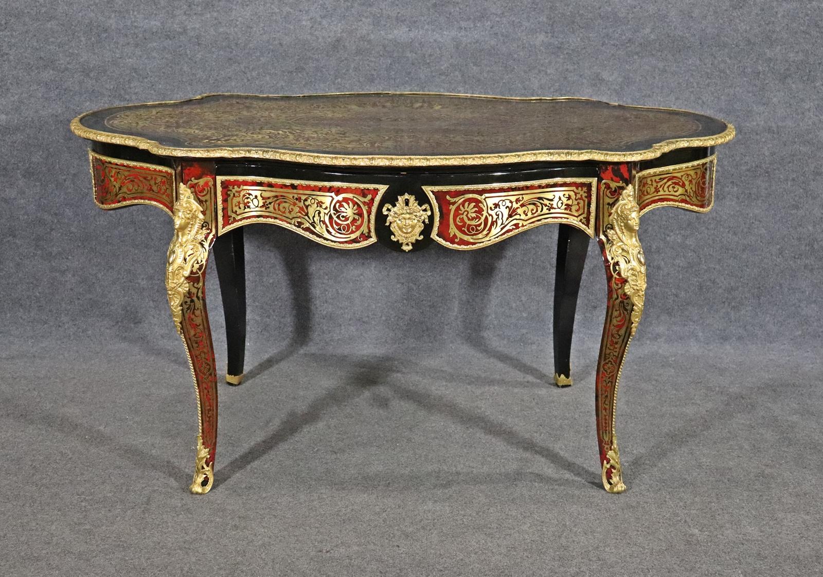 Louis XV Rare Andre Boulle Style Brass Inlaid Center Table